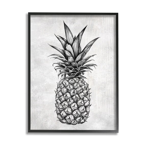 Stupell Industries Bold Pineapple Line Drawing Rustic Pattern Black White, 11 x 14,Design by Ziwei Li