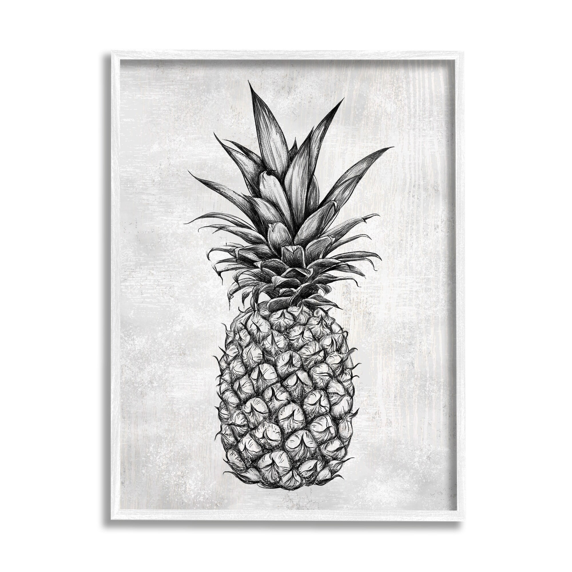 Stupell Industries Bold Pineapple Line Drawing Rustic Pattern Black White, 24 x 30,Design by Ziwei Li