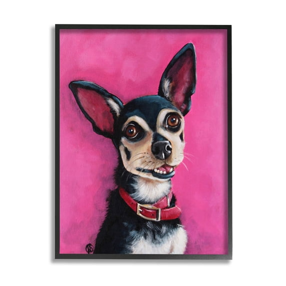 Stupell Industries Bold Pink Chihuahua Portrait Painting Black Framed Art Print Wall Art, Design by Lucia Stewart