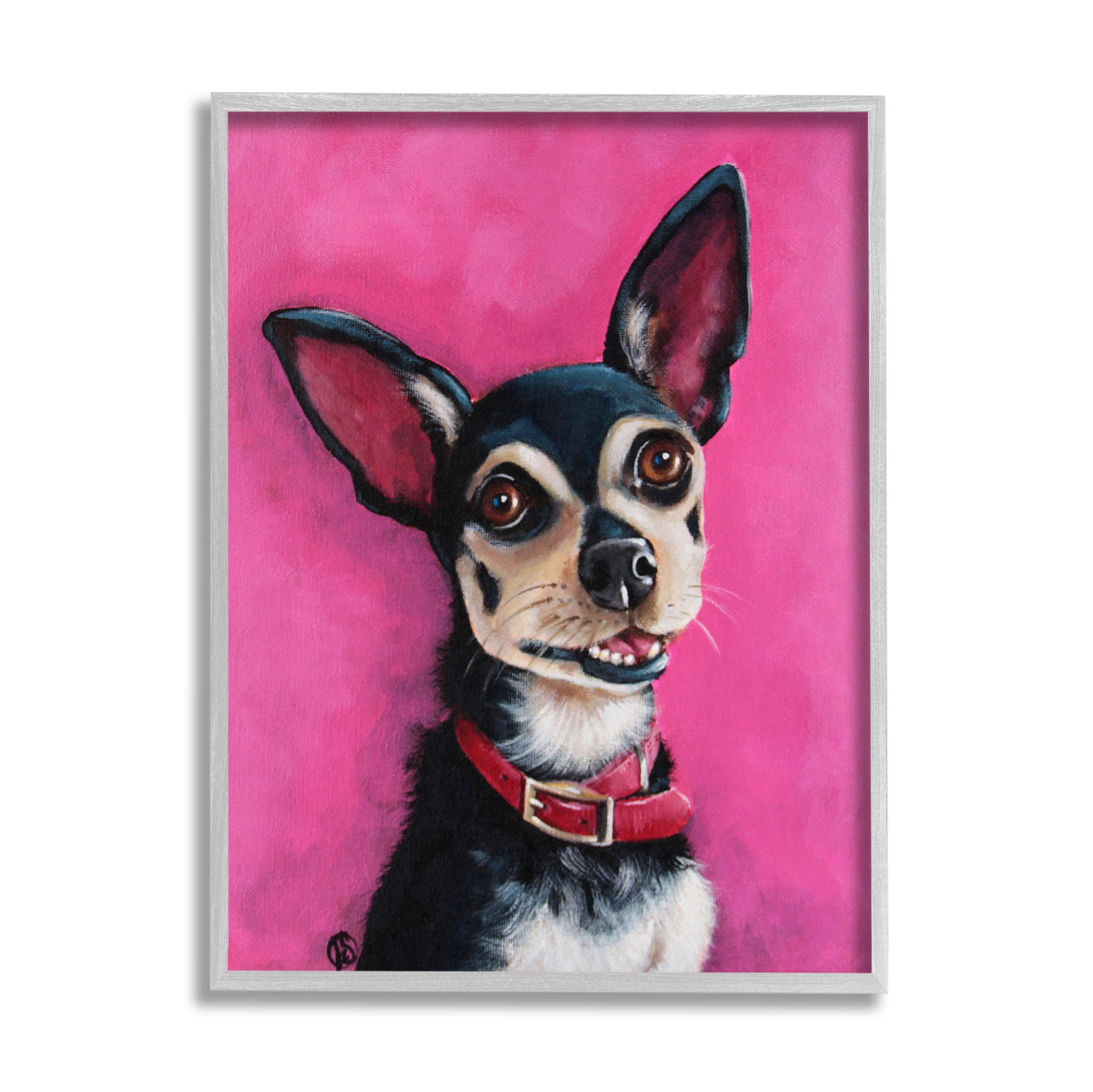 Stupell Industries Bold Pink Chihuahua Portrait Painting Gray Framed Art Print Wall Art, Design by Lucia Stewart