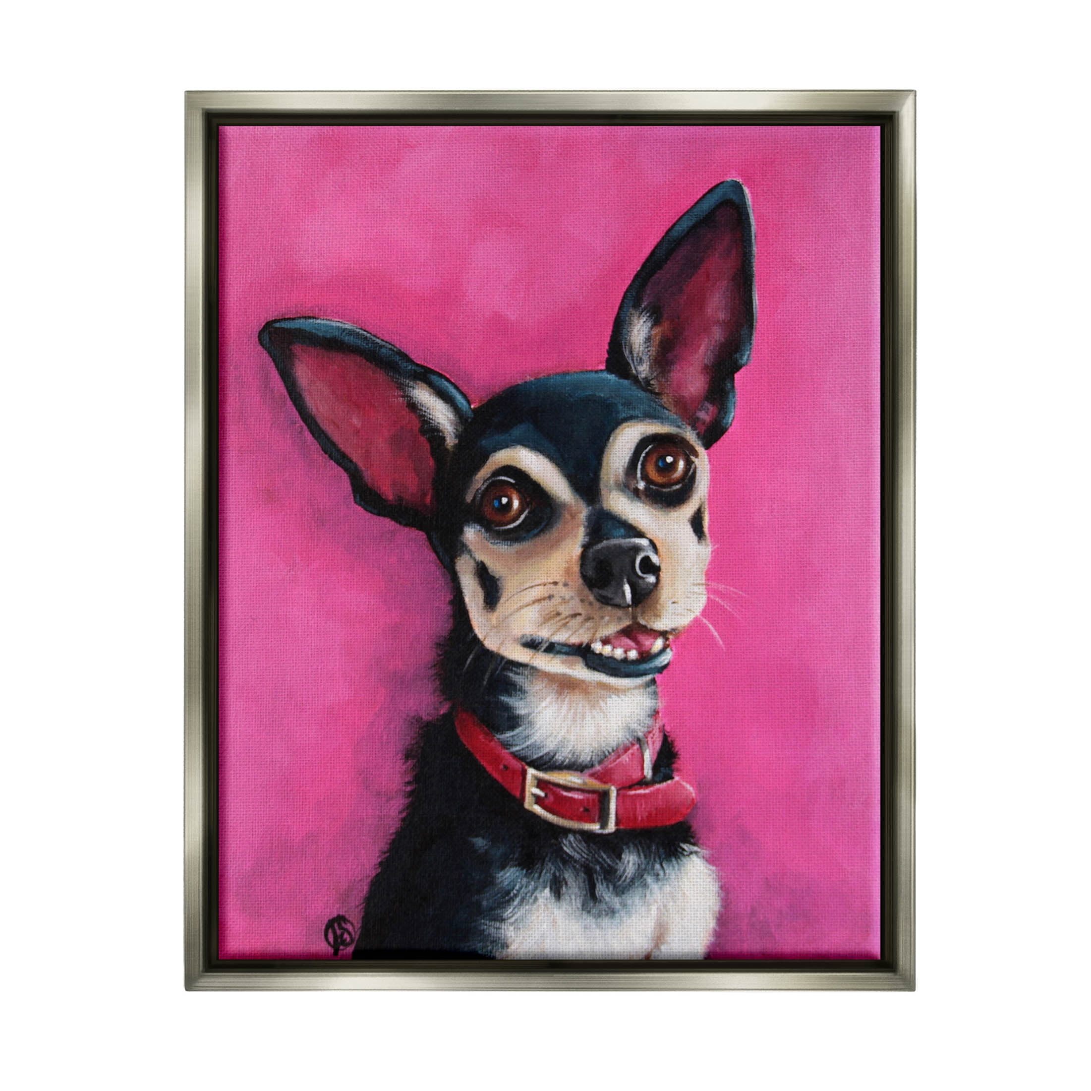 Stupell Industries Bold Pink Chihuahua Portrait Painting Luster Gray Floating Framed Canvas Print Wall Art, Design by Lucia Stewart