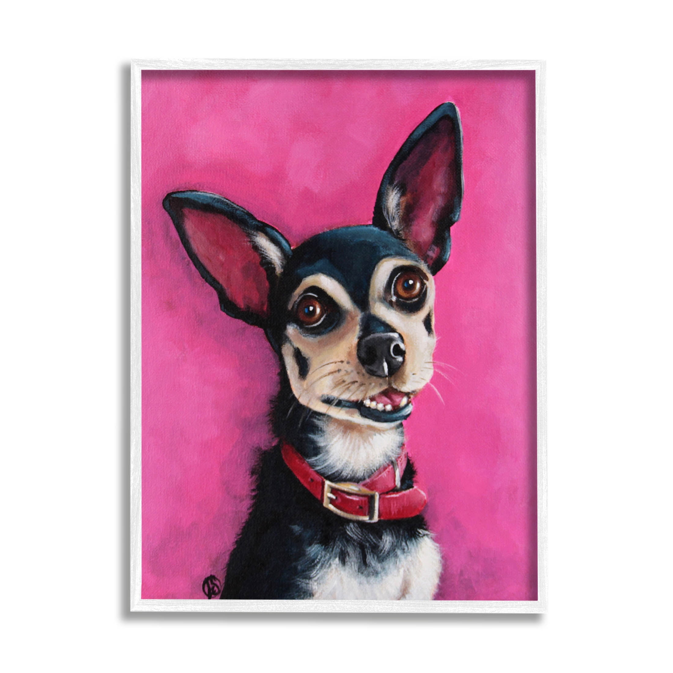 Stupell Industries Bold Pink Chihuahua Portrait Painting White Framed Art Print Wall Art, Design by Lucia Stewart