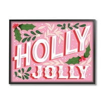 Stupell Industries Bold Pink Holly Jolly Phrase Graphic Art Black Framed Art Print Wall Art, Design by The Saturday Evening Post