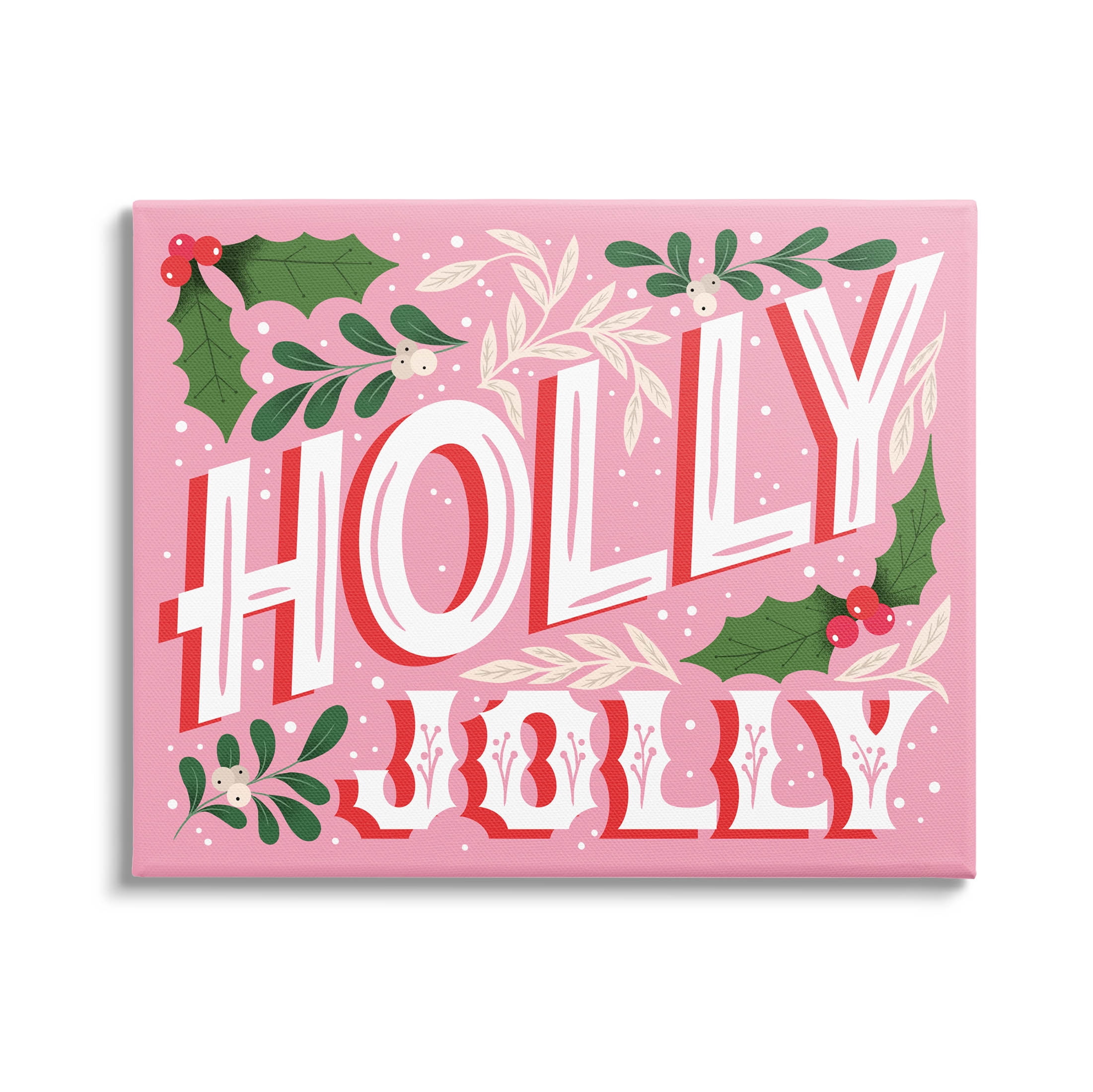 Stupell Industries Bold Pink Holly Jolly Phrase Graphic Art Gallery Wrapped Canvas Print Wall Art, Design by The Saturday Evening Post