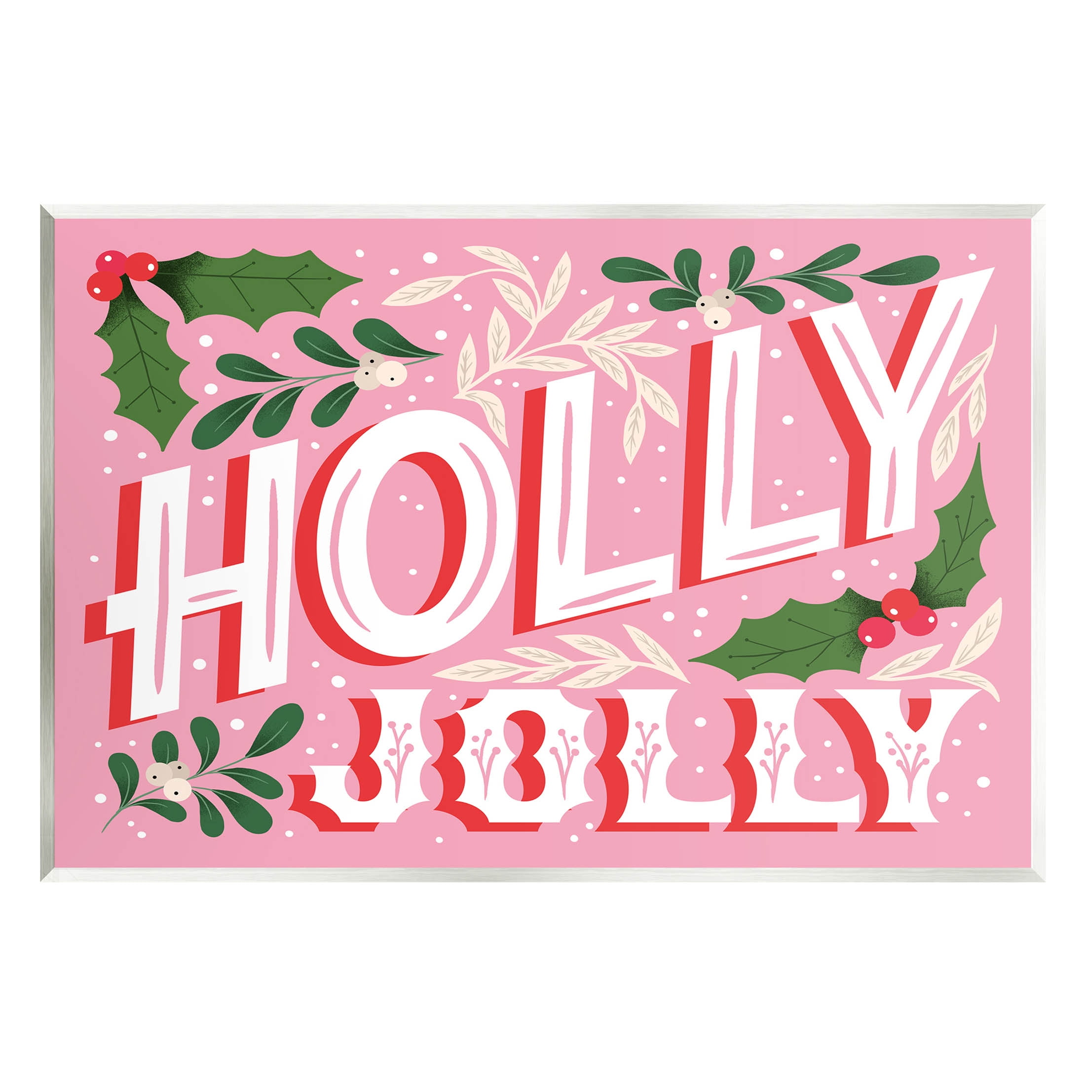 Stupell Industries Bold Pink Holly Jolly Phrase Graphic Art Unframed Art Print Wall Art, Design by The Saturday Evening Post