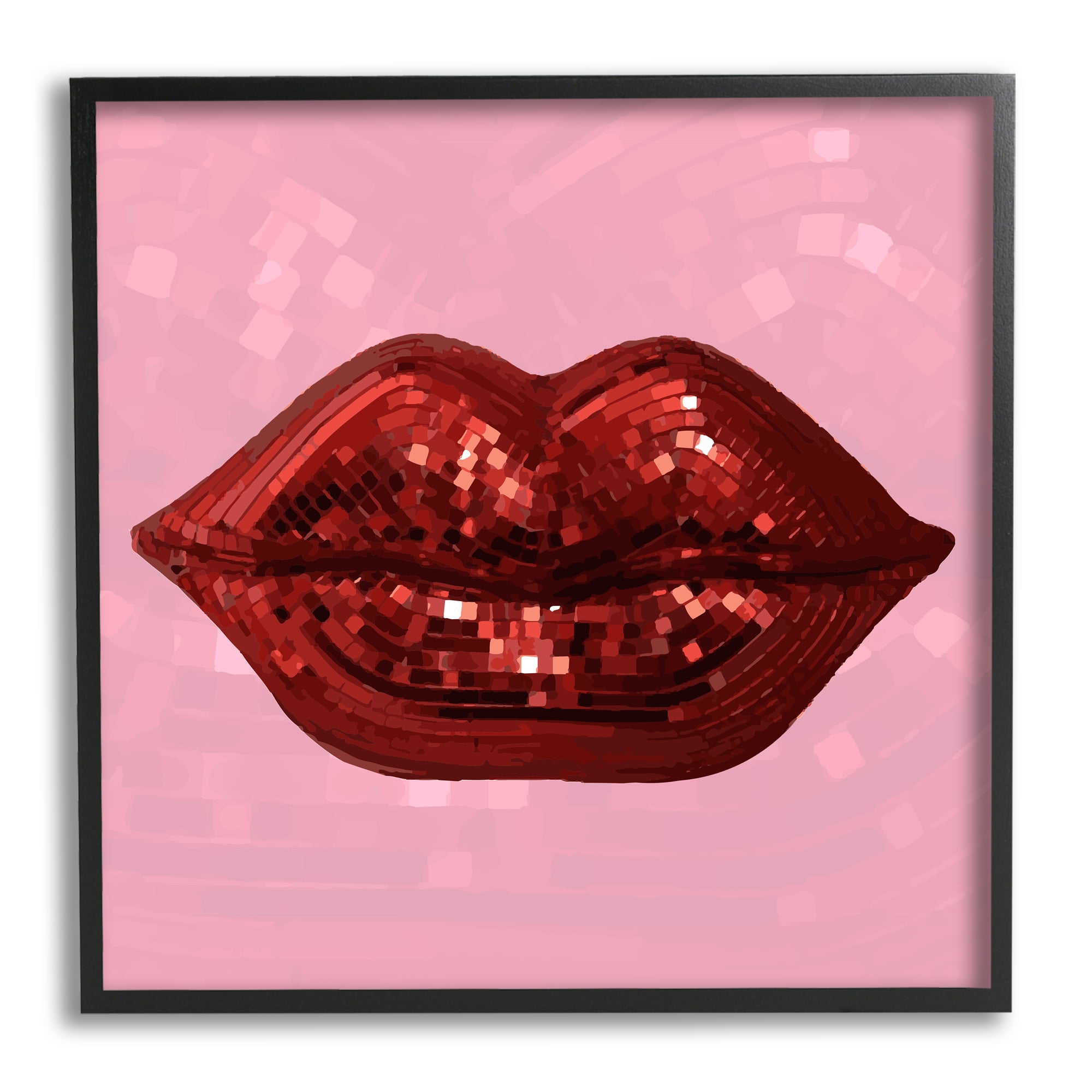 Stupell Industries Bold Pink & Red Lips Disco Pattern Beauty & Fashion Painting Black Framed Art Print Wall Art