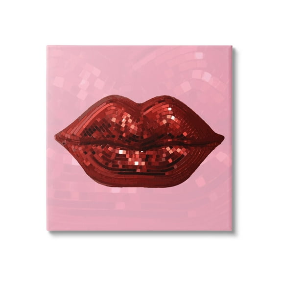 Stupell Industries Bold Pink & Red Lips Disco Pattern Beauty & Fashion Painting Gallery Wrapped Canvas Print Wall Art
