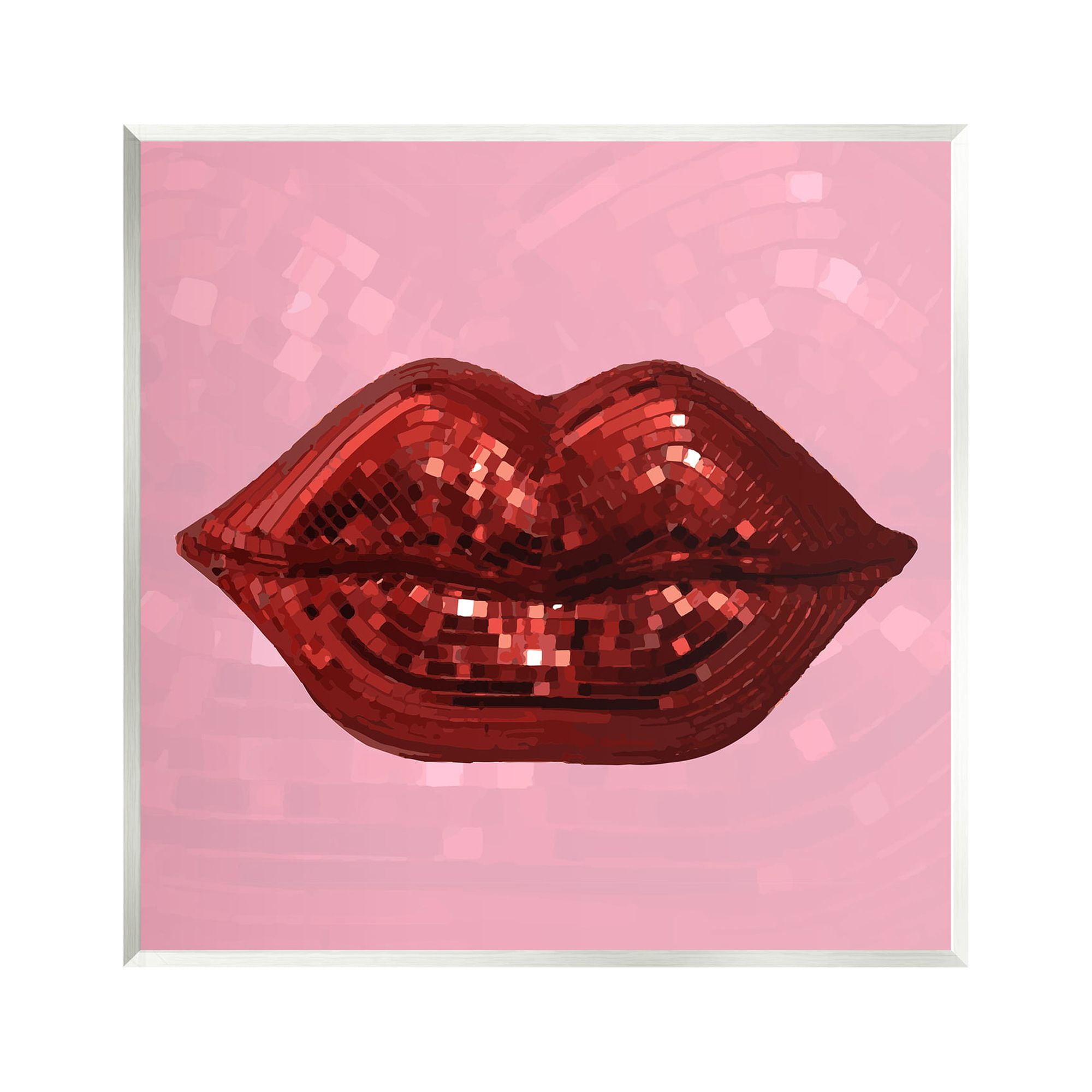 Stupell Industries Bold Pink & Red Lips Disco Pattern Beauty & Fashion Painting Unframed Art Print Wall Art