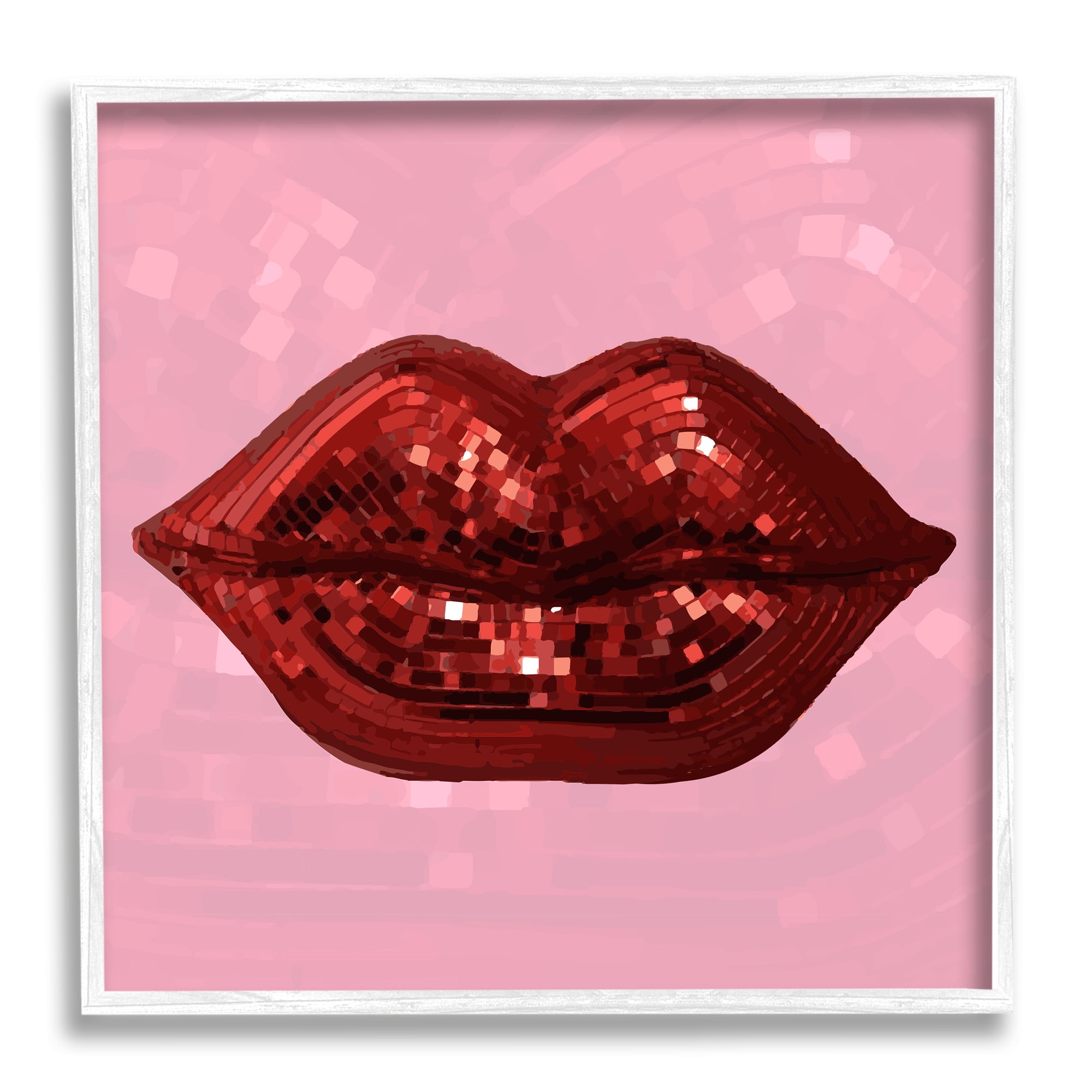 Stupell Industries Bold Pink & Red Lips Disco Pattern Beauty & Fashion Painting White Framed Art Print Wall Art