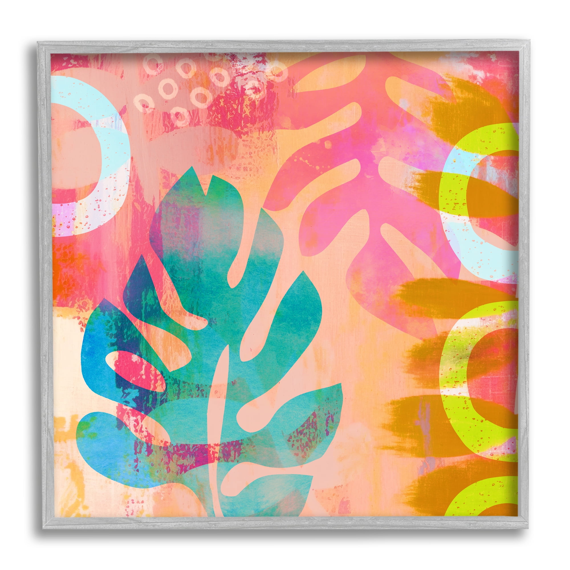 Stupell Industries Bold Plant Leaf Shapes Botanical & Floral Painting Gray Framed Art Print Wall Art, 12 x 12