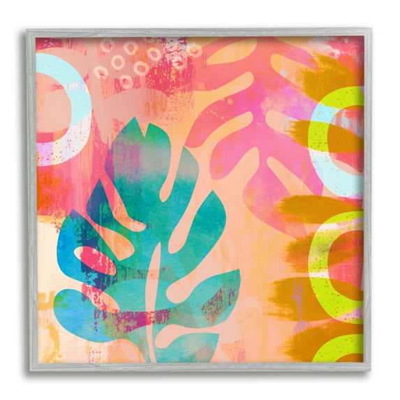 Stupell Industries Bold Plant Leaf Shapes Botanical & Floral Painting Gray Framed Art Print Wall Art, 17 x 17