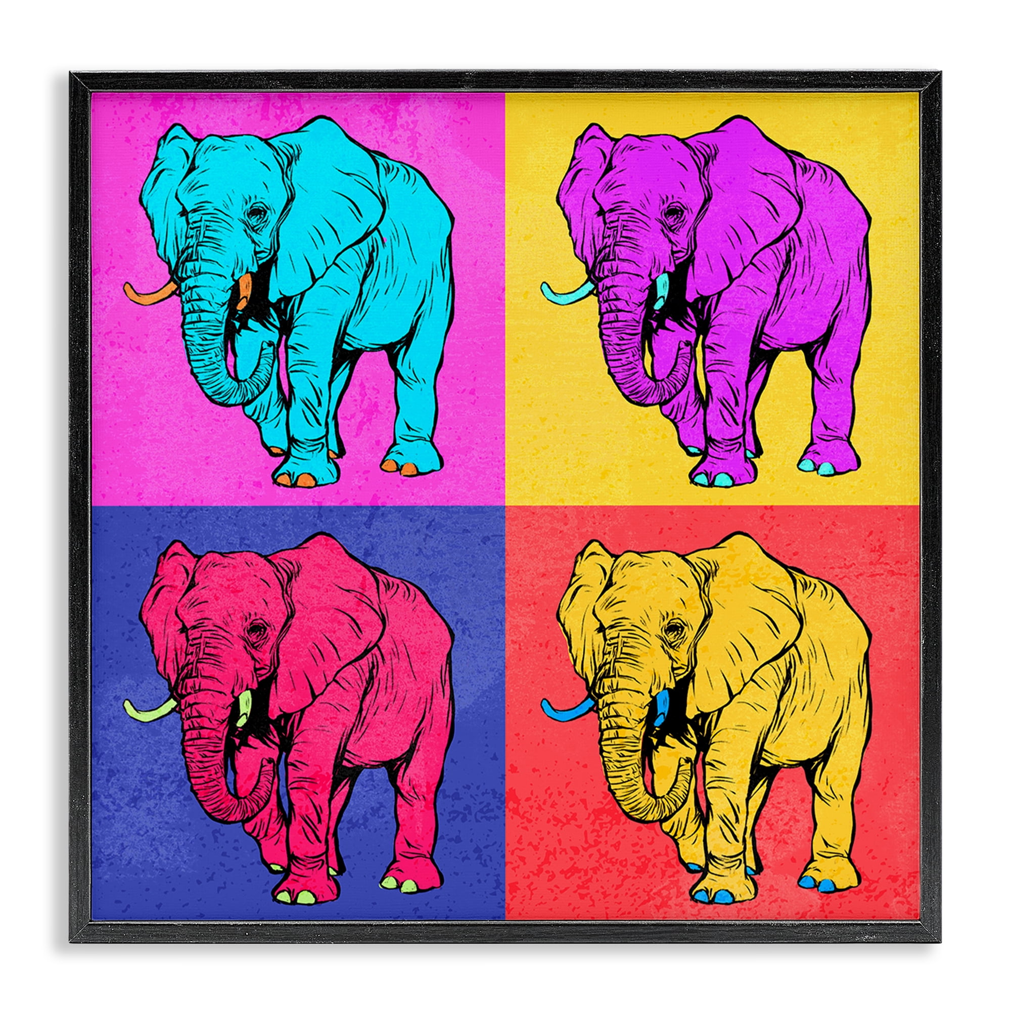Stupell Industries Bold Pop Elephants Animals Painting Black Framed Art Print Wall Art, 12 x 12