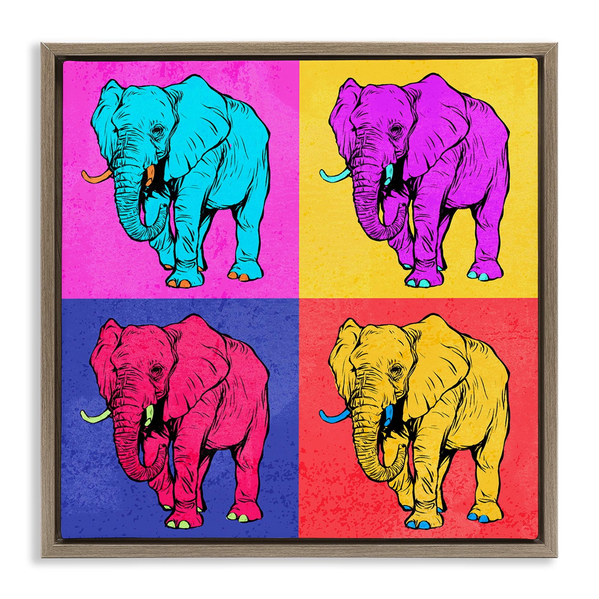 Stupell Industries Bold Pop Elephants Animals Painting Brown Floater Framed Canvas Art Print Wall Art, 25 x 25