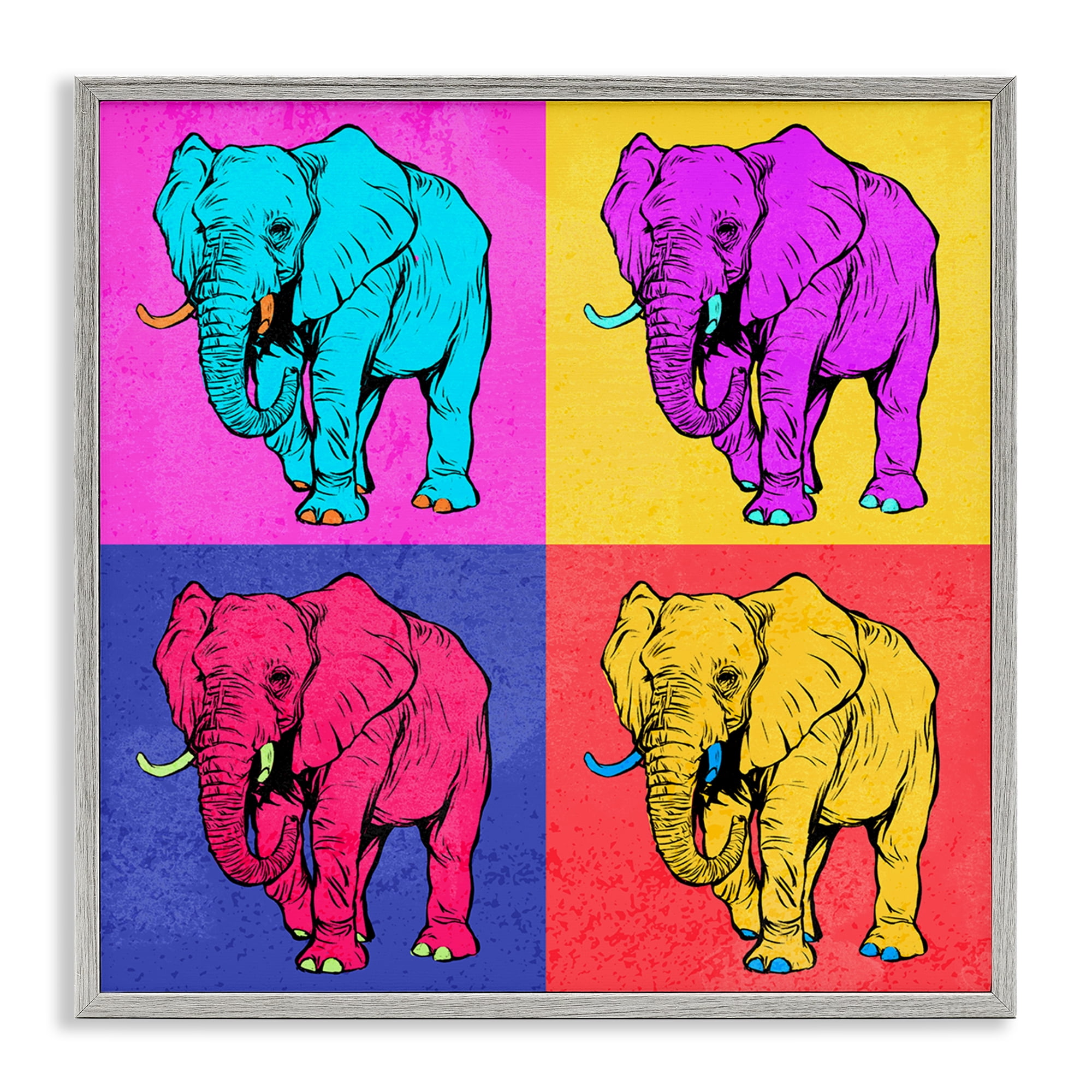 Stupell Industries Bold Pop Elephants Animals Painting Gray Framed Art Print Wall Art, 12 x 12