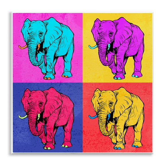 Stupell Industries Bold Pop Elephants Animals Painting Unframed Art Print Wall Art, 12 x 12