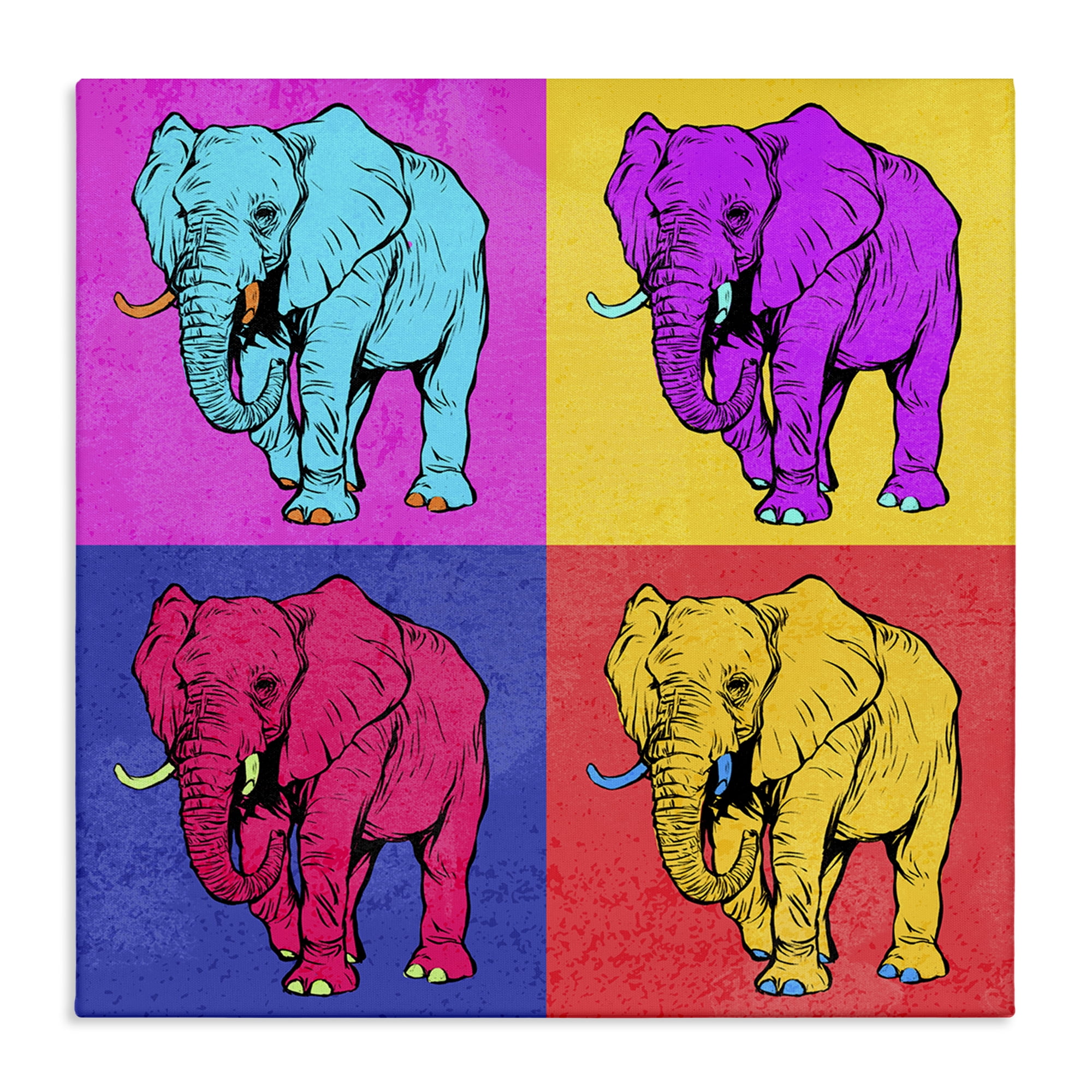 Stupell Industries Bold Pop Elephants Animals Painting Wrapped Canvas Art Print Wall Art, 36 x 36
