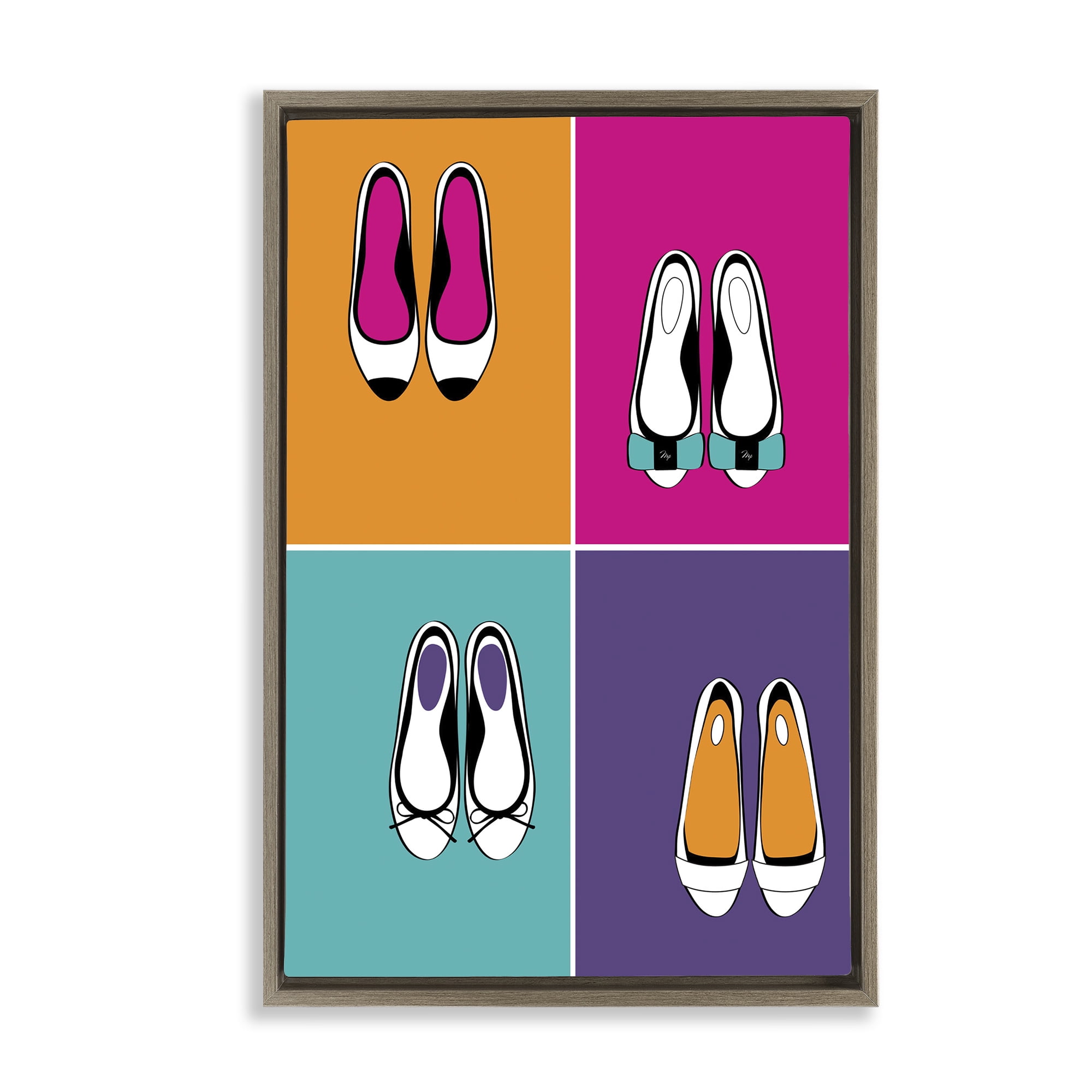 Stupell Industries Bold Pop Trendy Flats Brown Framed Floater Canvas Wall Art, design by Martina Pavlova