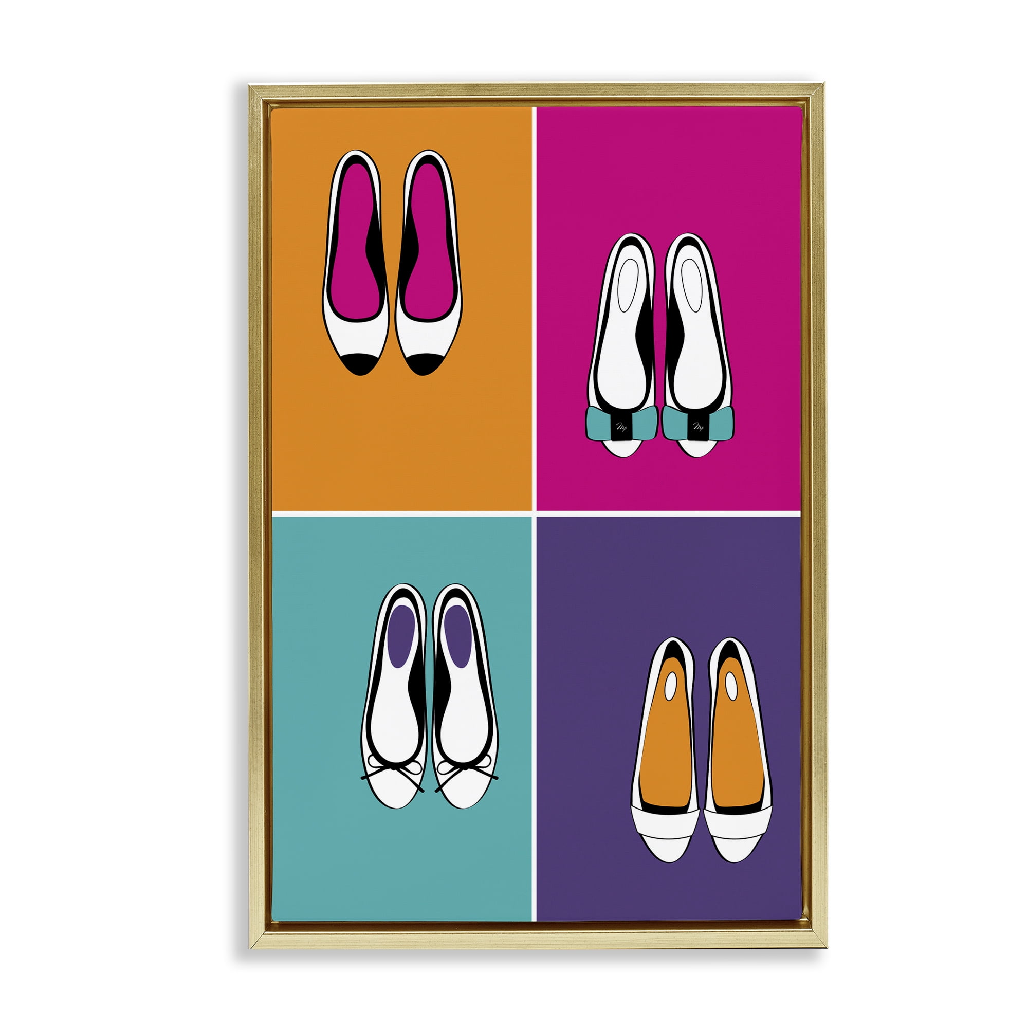 Stupell Industries Bold Pop Trendy Flats Gold Framed Floater Canvas Wall Art, design by Martina Pavlova