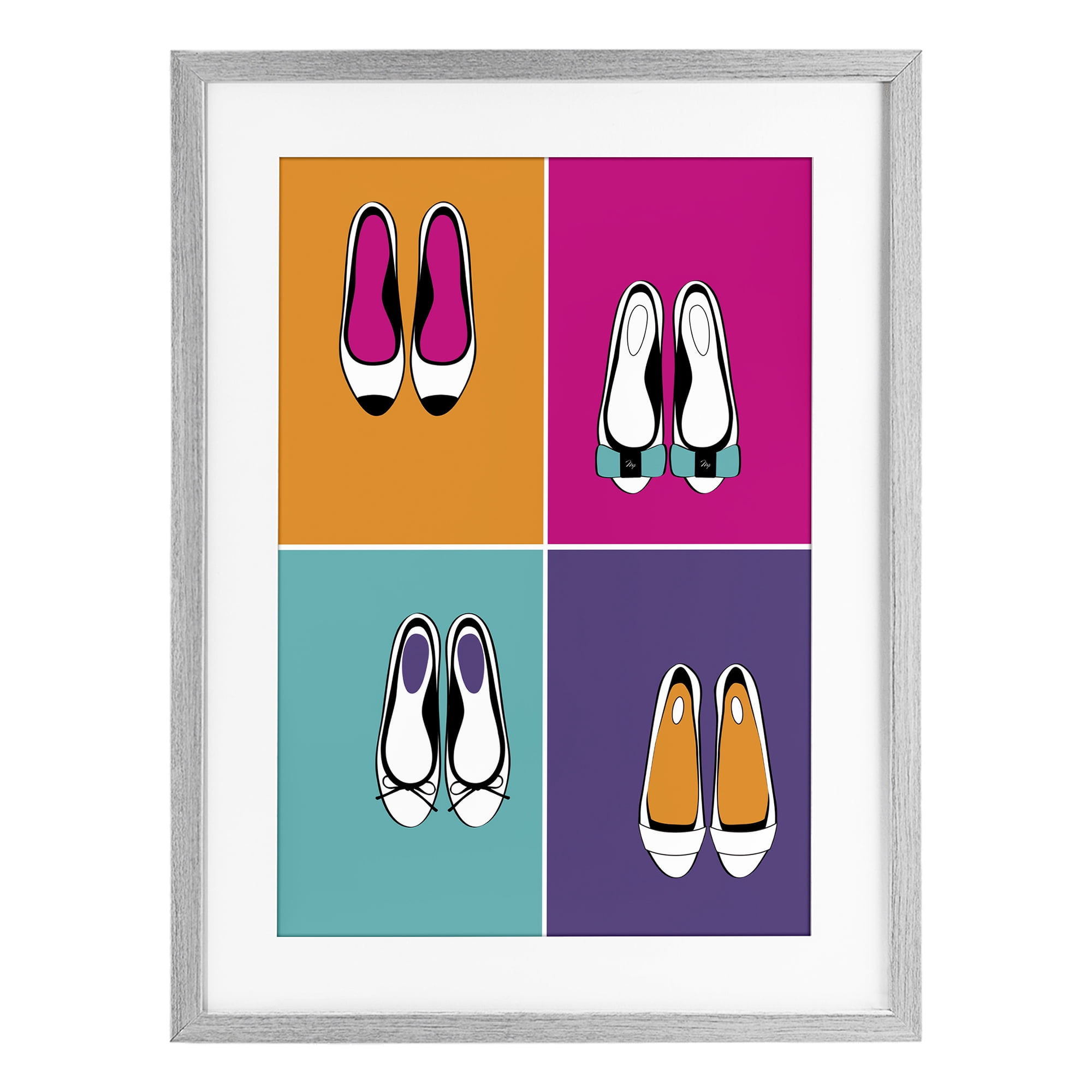 Stupell Industries Bold Pop Trendy Flats Gray Framed Print Under Glass, design by Martina Pavlova