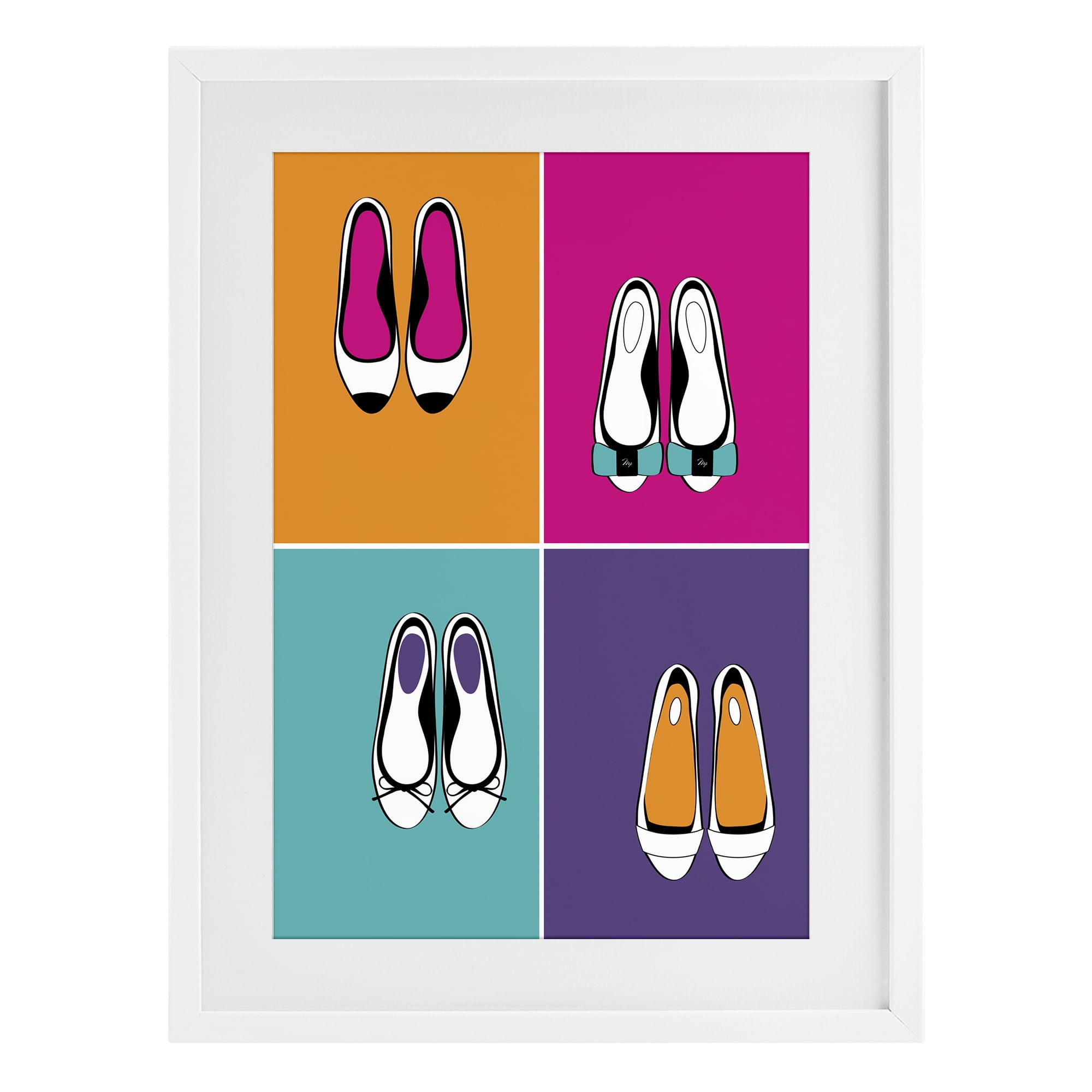 Stupell Industries Bold Pop Trendy Flats White Framed Print Under Glass, design by Martina Pavlova