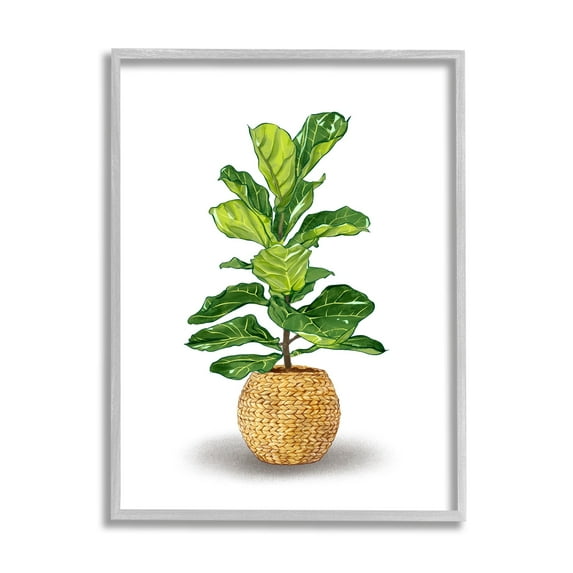 Stupell Industries Bold Potted House Plant Green Leaves Woven Basket Graphic Art Gray Framed Art Print Wall Art, 24x30, by Ziwei Li