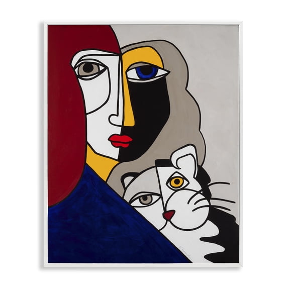 Stupell Industries Bold Primaries Mod Portraits Portrait Painting White Framed Art Print Wall Art, 16 x 20