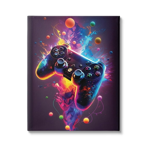 Stupell Industries Bold Prismatic Gaming Controller Art for Kids Painting Gallery Wrapped Canvas Print Wall Art
