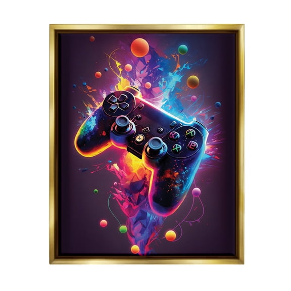 Stupell Industries Bold Prismatic Gaming Controller Art for Kids Painting Gold Floater Framed Art Print Wall Art
