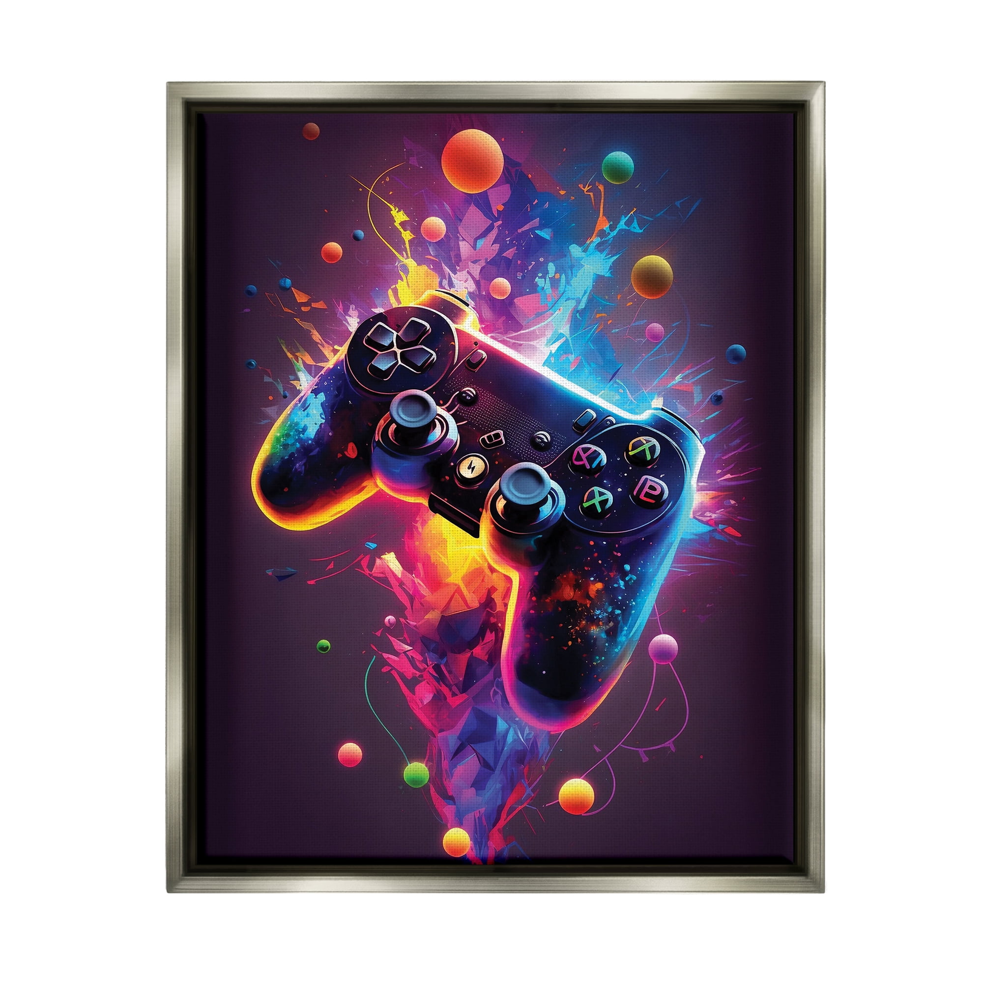 Stupell Industries Bold Prismatic Gaming Controller Art for Kids Painting Gray Floater Framed Art Print Wall Art