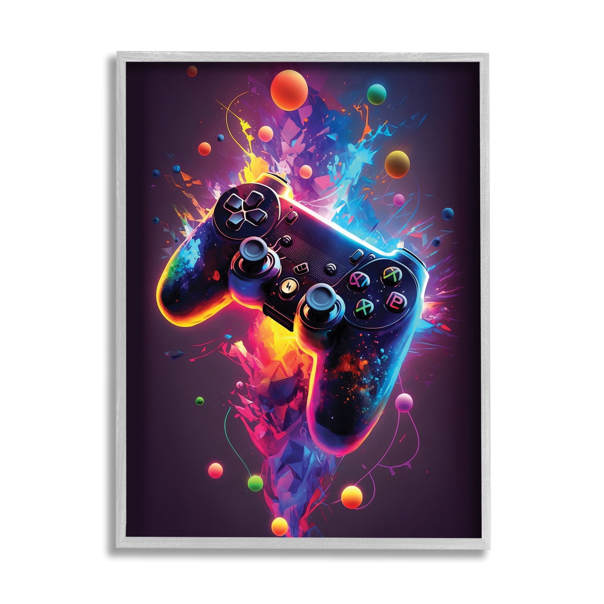 Stupell Industries Bold Prismatic Gaming Controller Art for Kids Painting Gray Framed Art Print Wall Art
