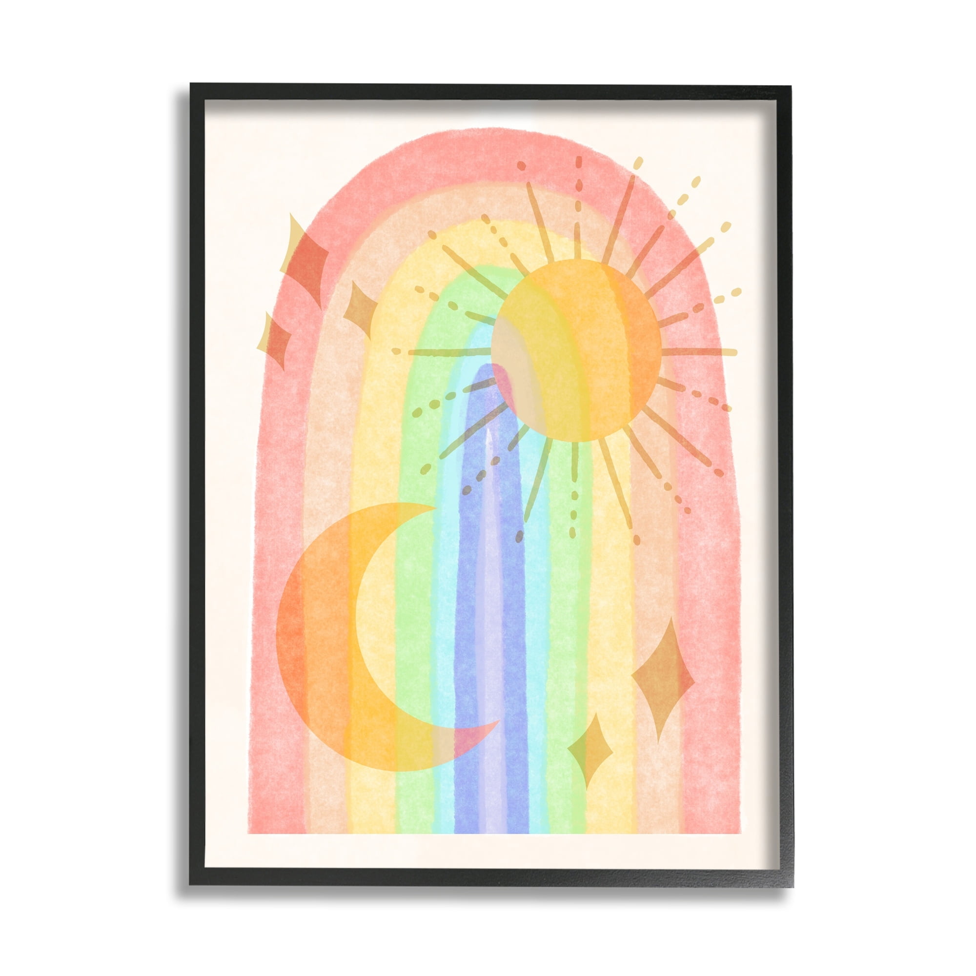 Stupell Industries Bold Rainbow Astral Sun Moon Stars Pattern Graphic Art Black Framed Art Print Wall Art, 16x20, by Daphne Polselli
