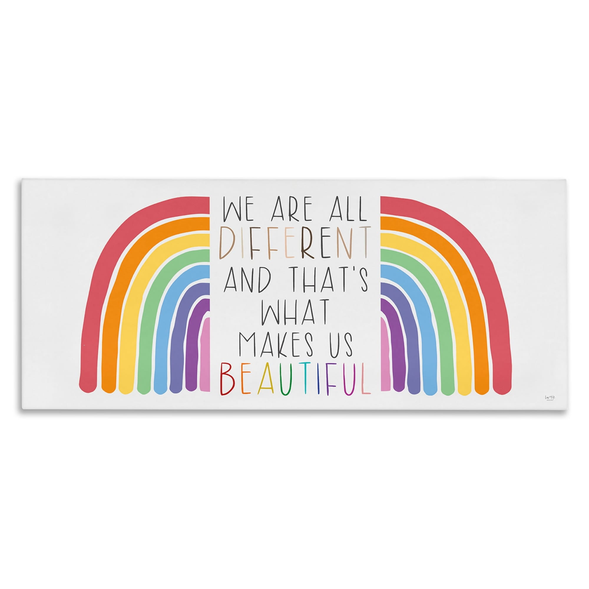 Stupell Industries Bold Rainbow Different Is Beautiful Inspirational Quote Graphic Art Gallery-Wrapped Canvas Print Wall Art, 30x13, by Lux + Me Designs