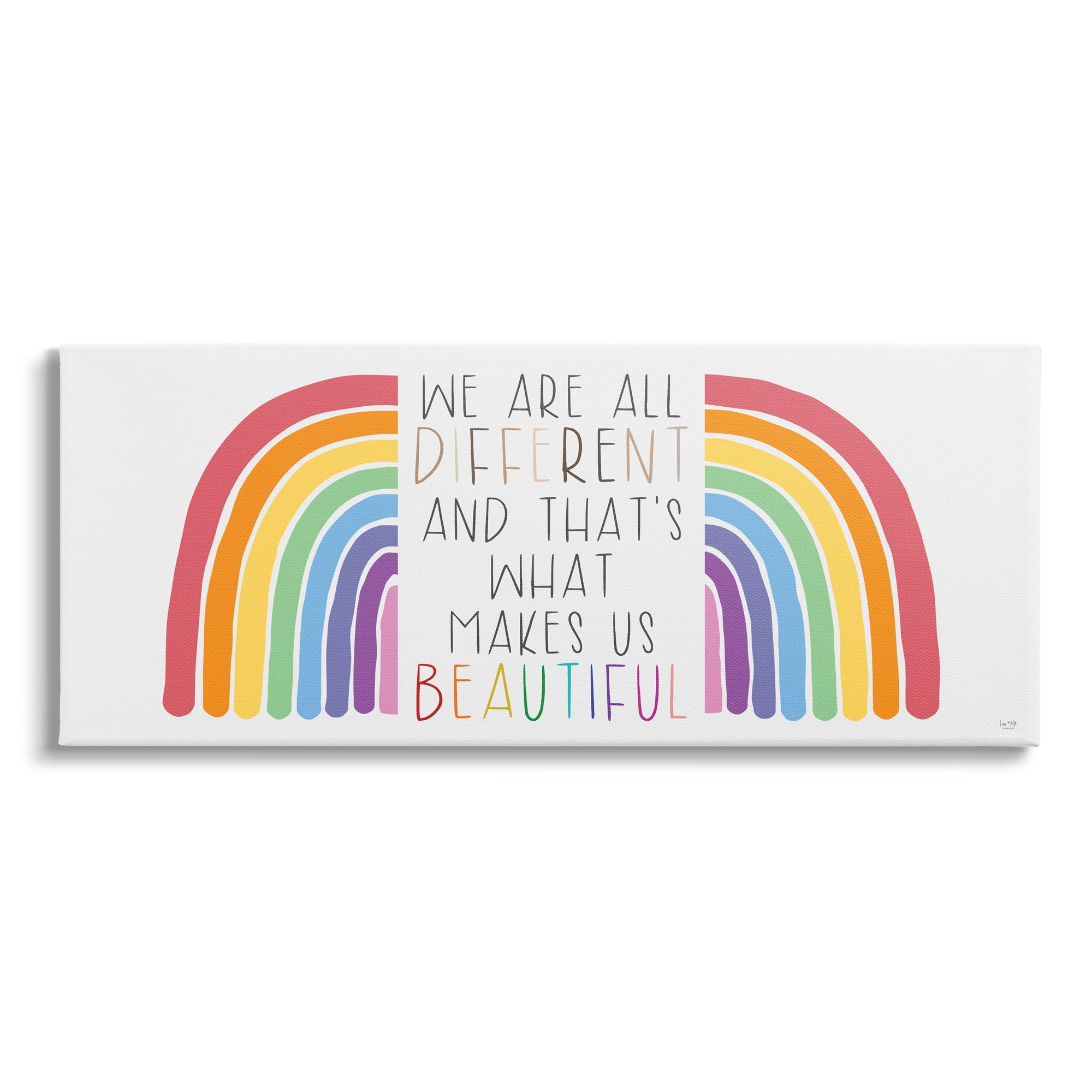 Bold Rainbow Different Is Beautiful Inspirational Canvas Wall Art, 40 x 17