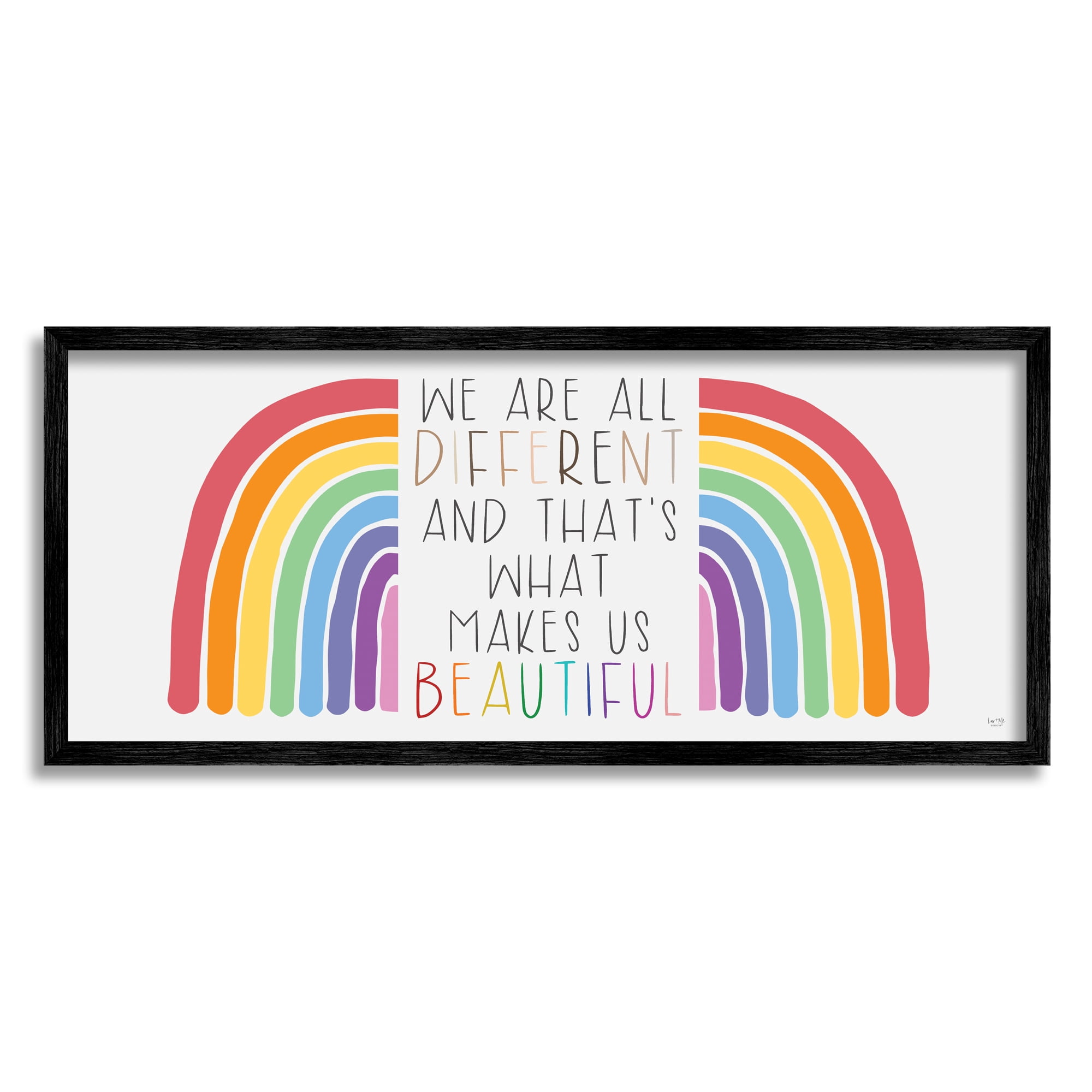 Stupell Industries Bold Rainbow Different Is Beautiful Inspirational Quote Graphic Art Black Framed Art Print Wall Art, 24x10, by Lux + Me Designs