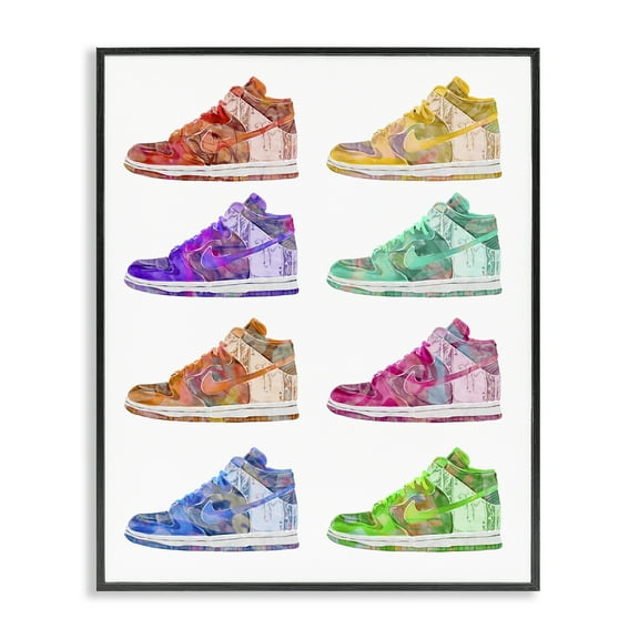 Stupell Industries Bold Rainbow Sneakers Beauty & Fashion Painting Black Framed Art Print Wall Art, 11 x 14