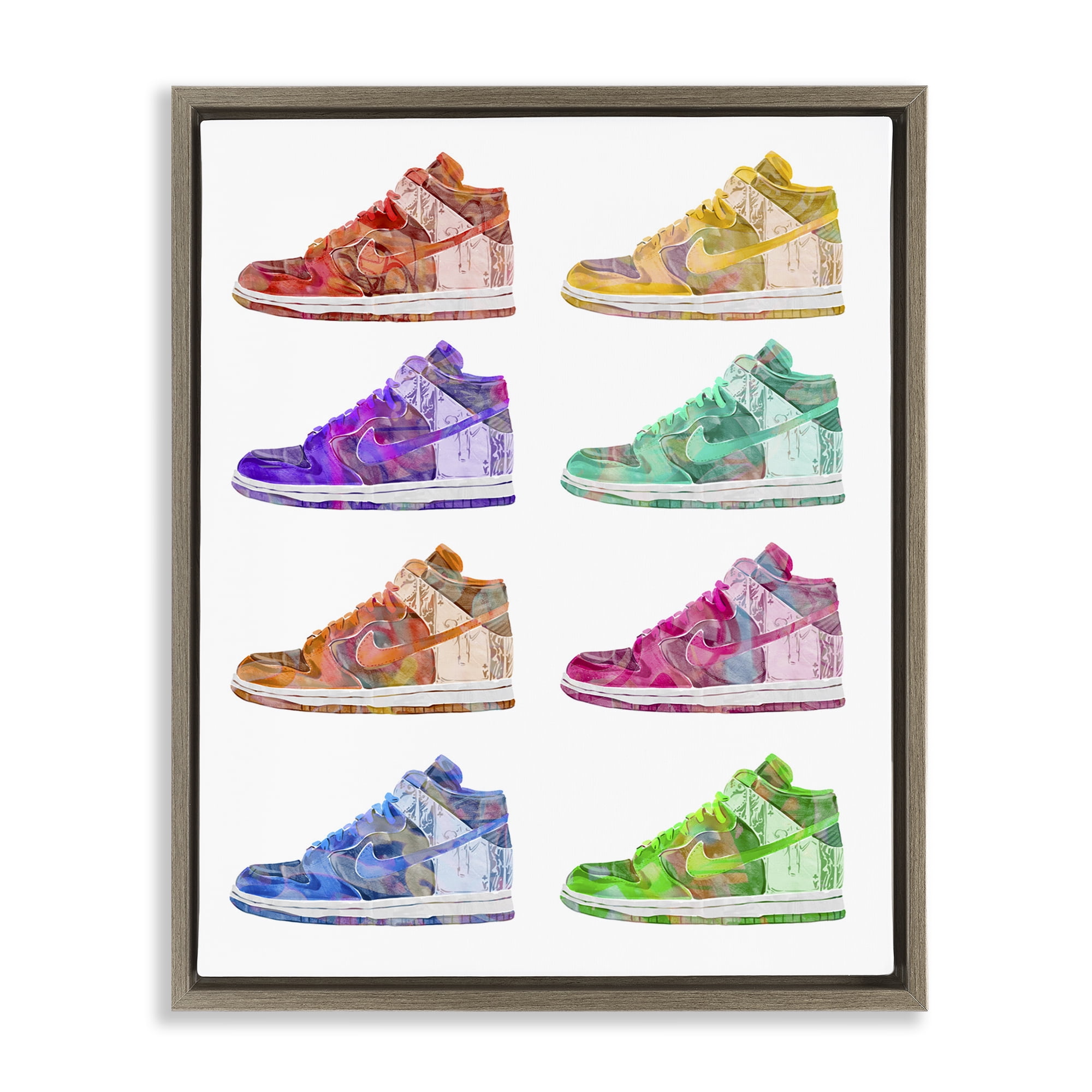 Stupell Industries Bold Rainbow Sneakers Beauty & Fashion Painting Brown Floater Framed Art Print Wall Art, 25 x 31
