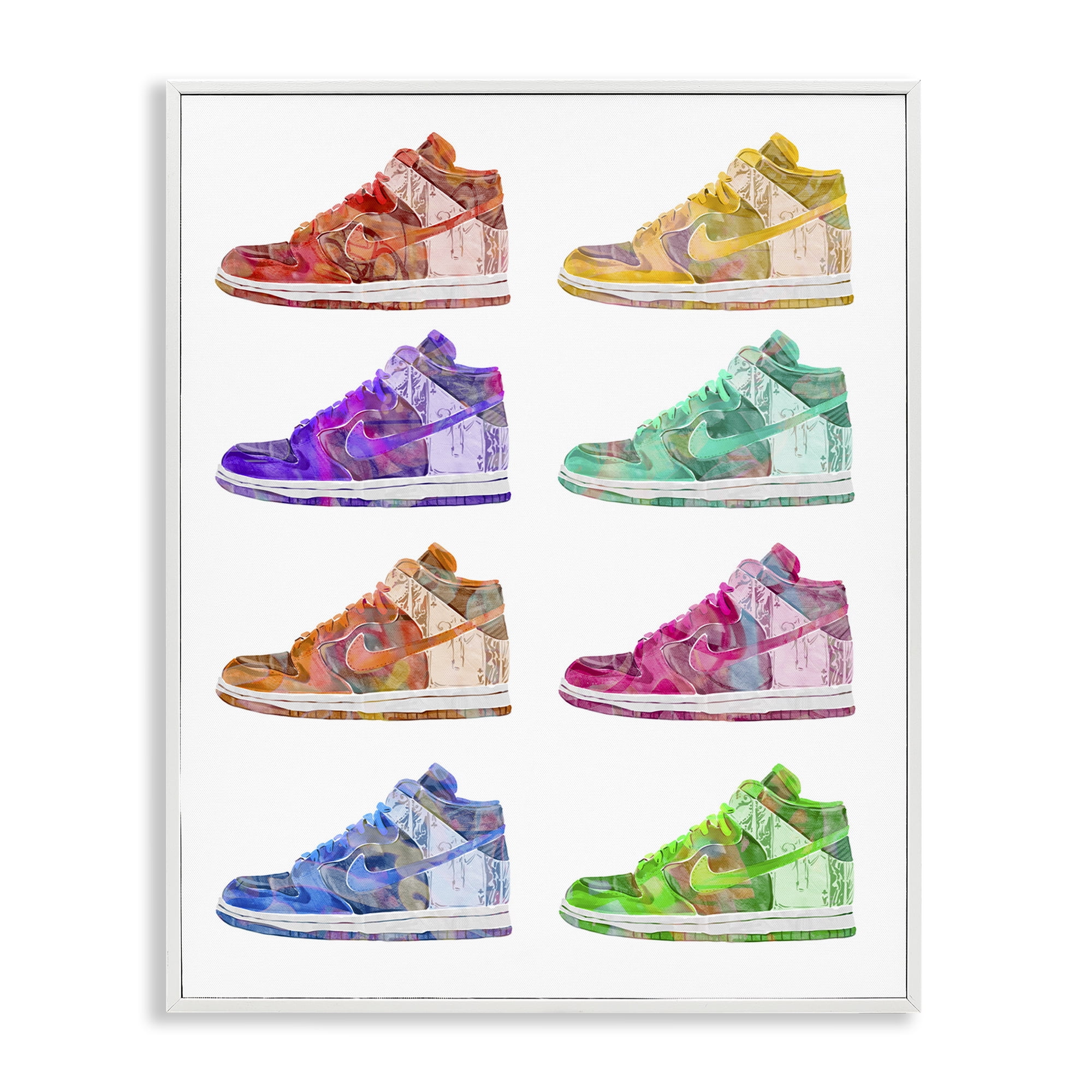 Stupell Industries Bold Rainbow Sneakers Beauty & Fashion Painting White Framed Art Print Wall Art, 11 x 14