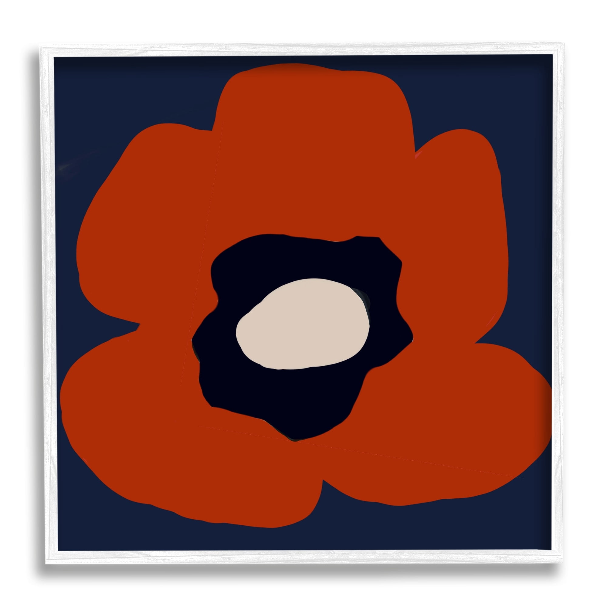 Stupell Industries Bold Red Flower Blossom Modern Geometric Shapes Graphic Art White Framed Art Print Wall Art, Design by Deborah Velasquez