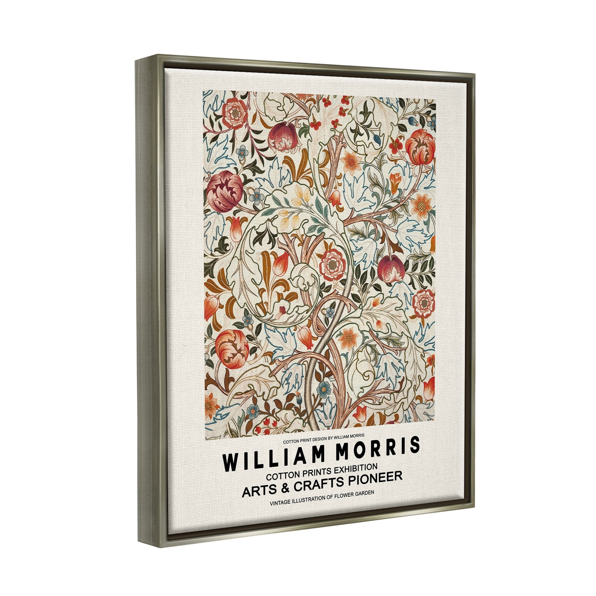 Stupell Industries Bold Red Flowers Pattern Intertwining Stems Text Flyer Luster Gray Framed Floating Canvas Wall Art, 24x30, by Ros Ruseva
