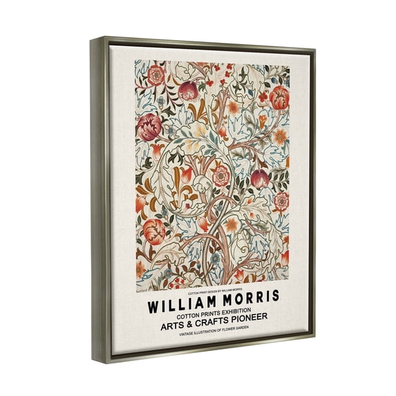 Stupell Industries Bold Red Flowers Pattern Intertwining Stems Text Flyer Luster Gray Framed Floating Canvas Wall Art, 24x30, by Ros Ruseva