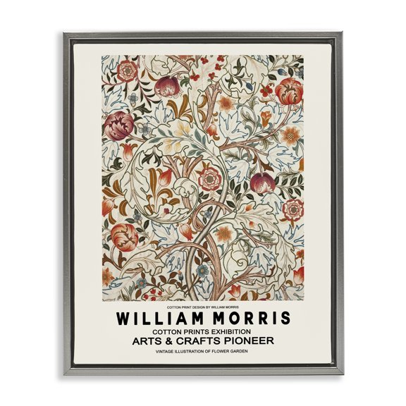 Stupell Industries Eclectic Bold Red Flowers Pattern Intertwining Stems Text Flyer Gray Floating Frame Canvas Art, 25 x 31, by Ros Ruseva