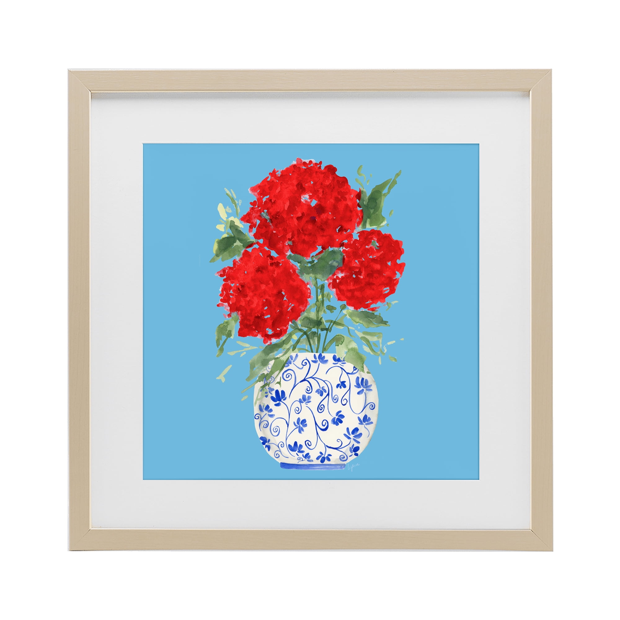 Stupell Industries Bold Red Hydrangea Trio Birch Framed Print Under Glass, design by Lucille Price