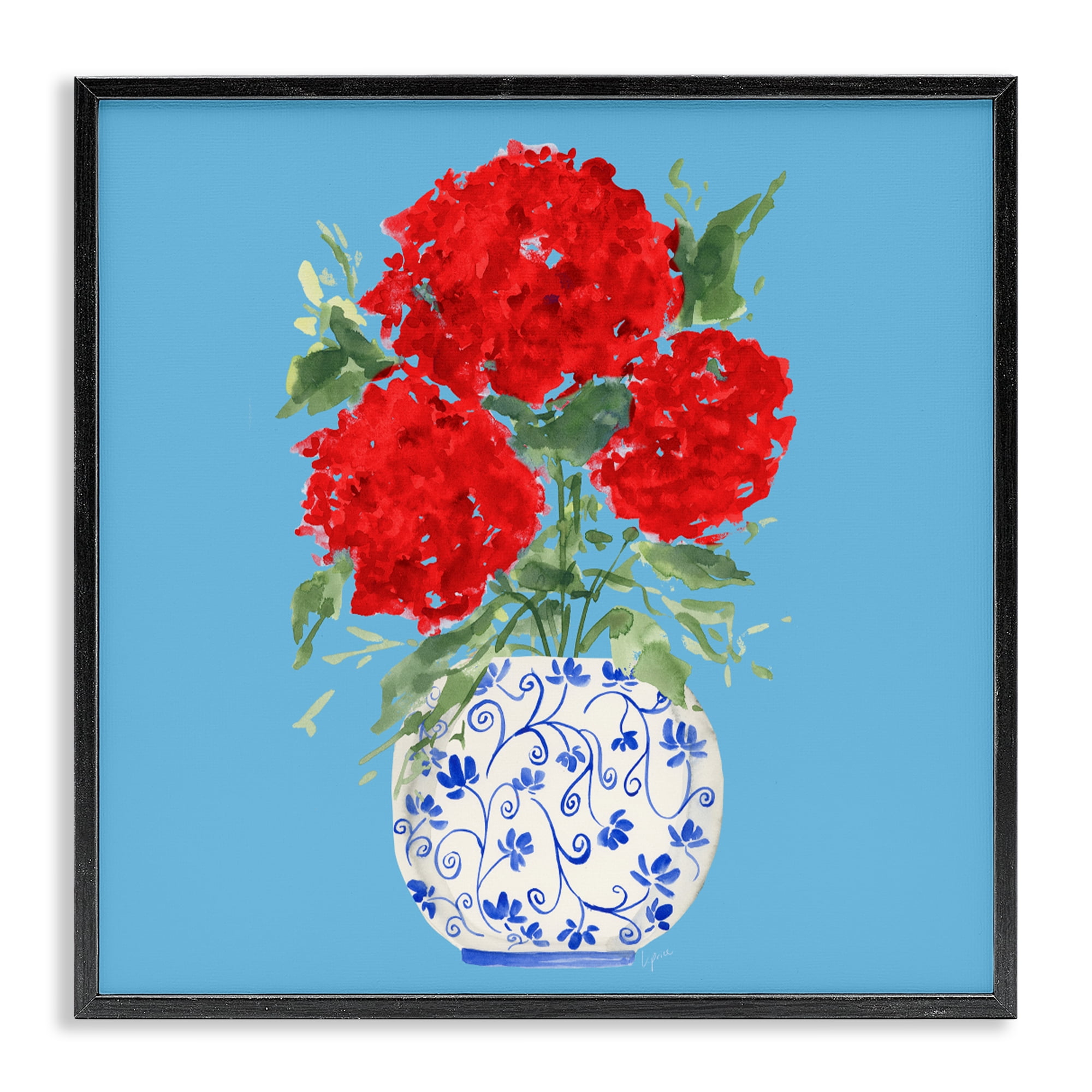 Stupell Industries Bold Red Hydrangea Trio Black Framed Giclee Art, design by Lucille Price