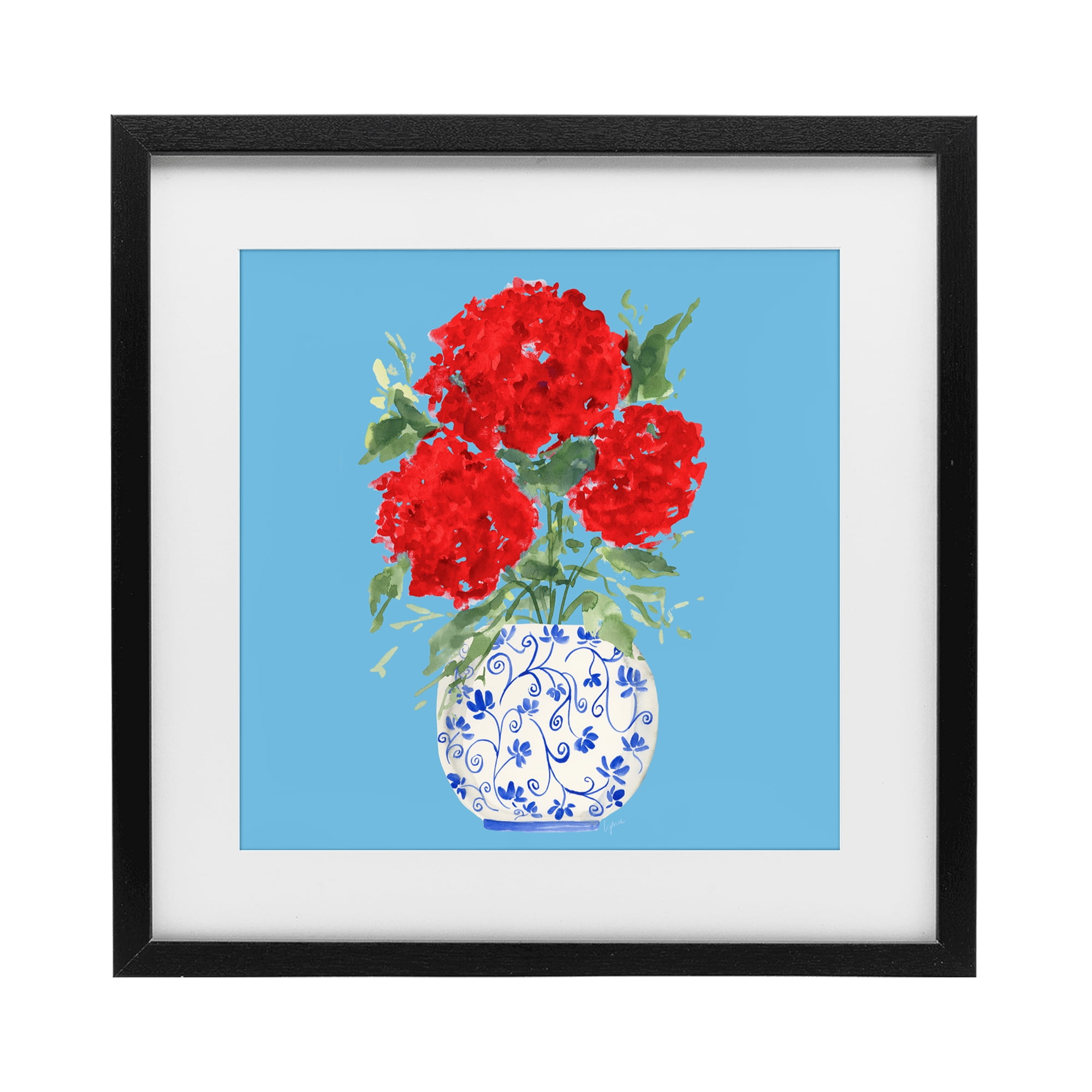 Stupell Industries Bold Red Hydrangea Trio Black Framed Print Under Glass, design by Lucille Price