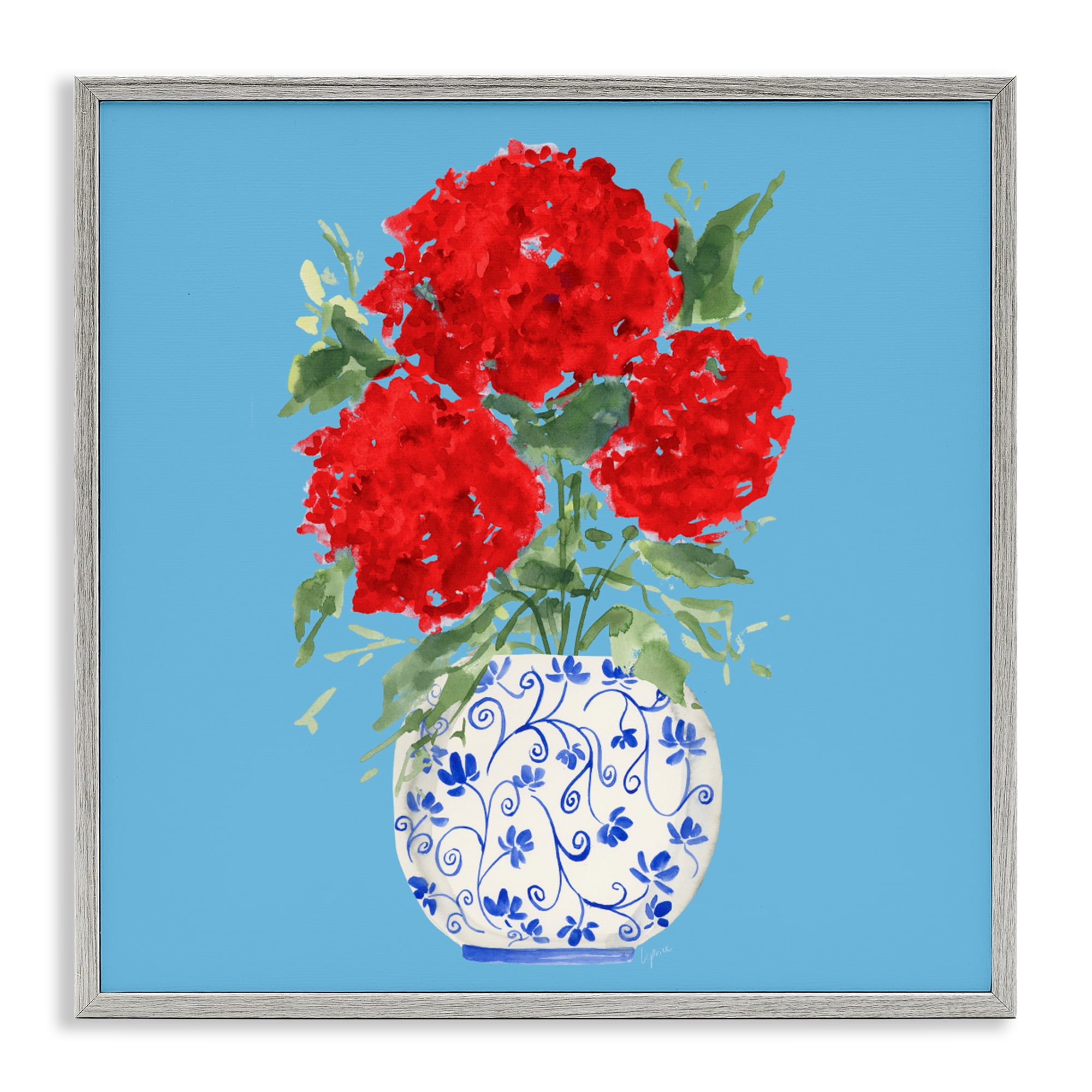 Stupell Industries Bold Red Hydrangea Trio Gray Framed Giclee Art, design by Lucille Price