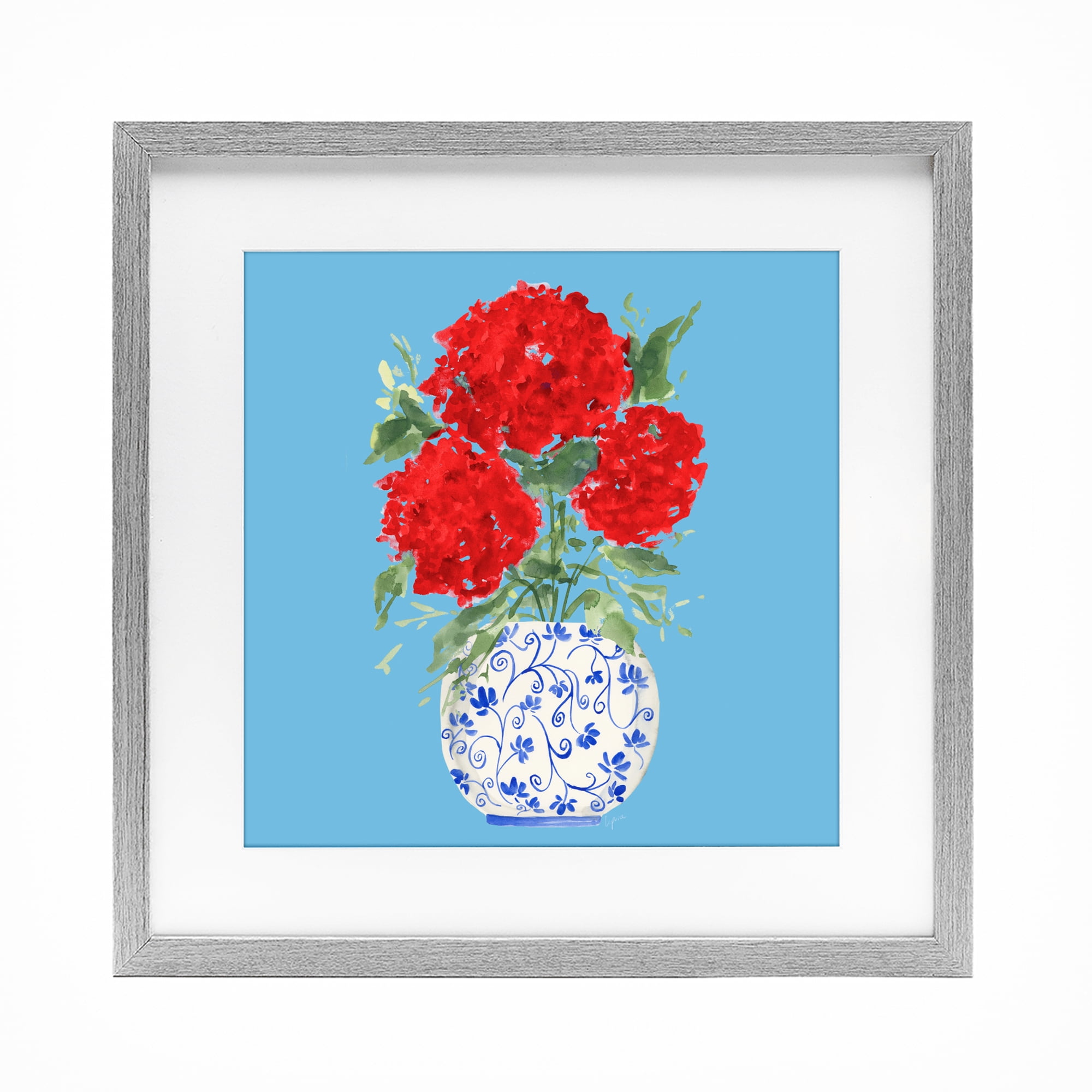 Stupell Industries Bold Red Hydrangea Trio Gray Framed Print Under Glass, design by Lucille Price