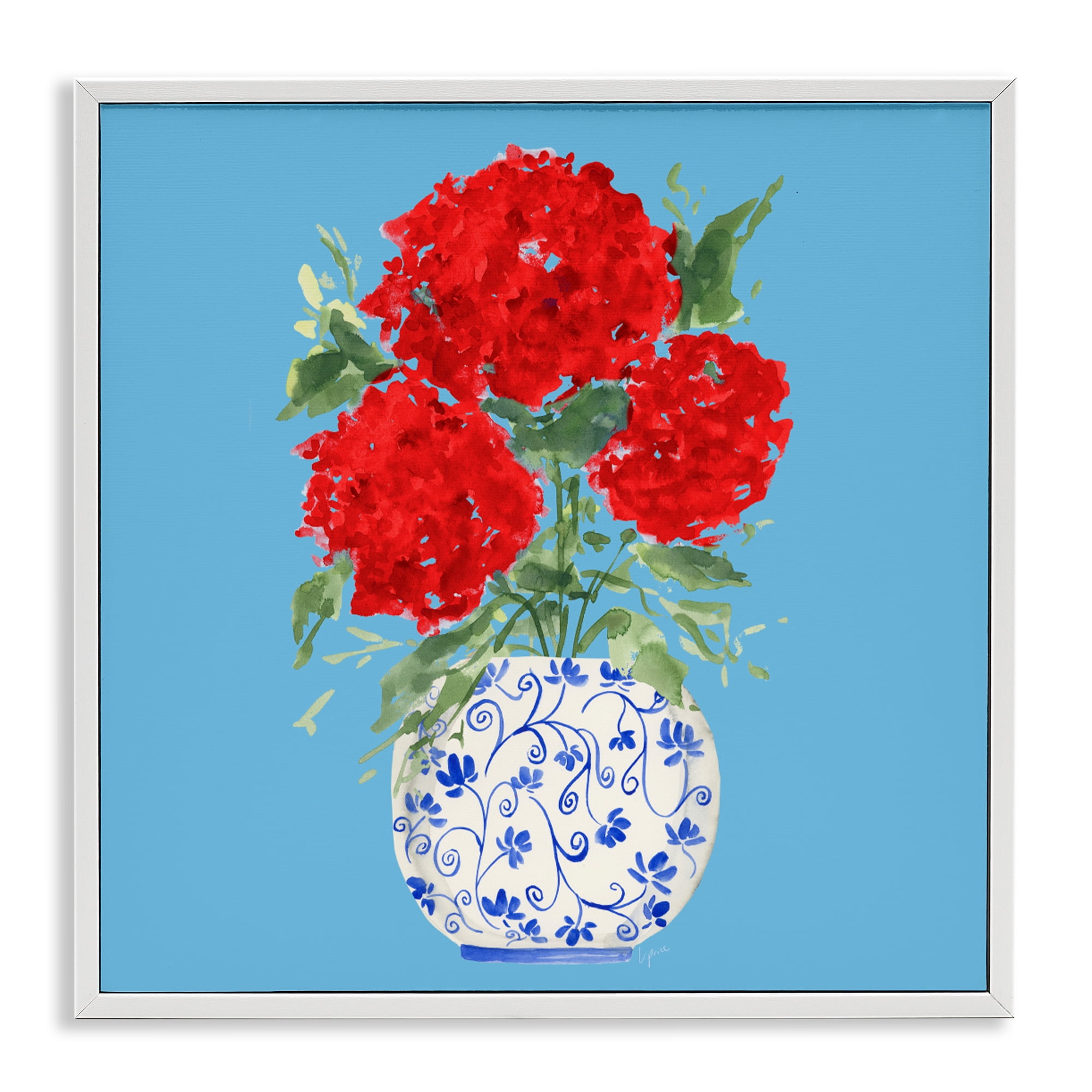 Stupell Industries Bold Red Hydrangea Trio White Framed Giclee Art, design by Lucille Price