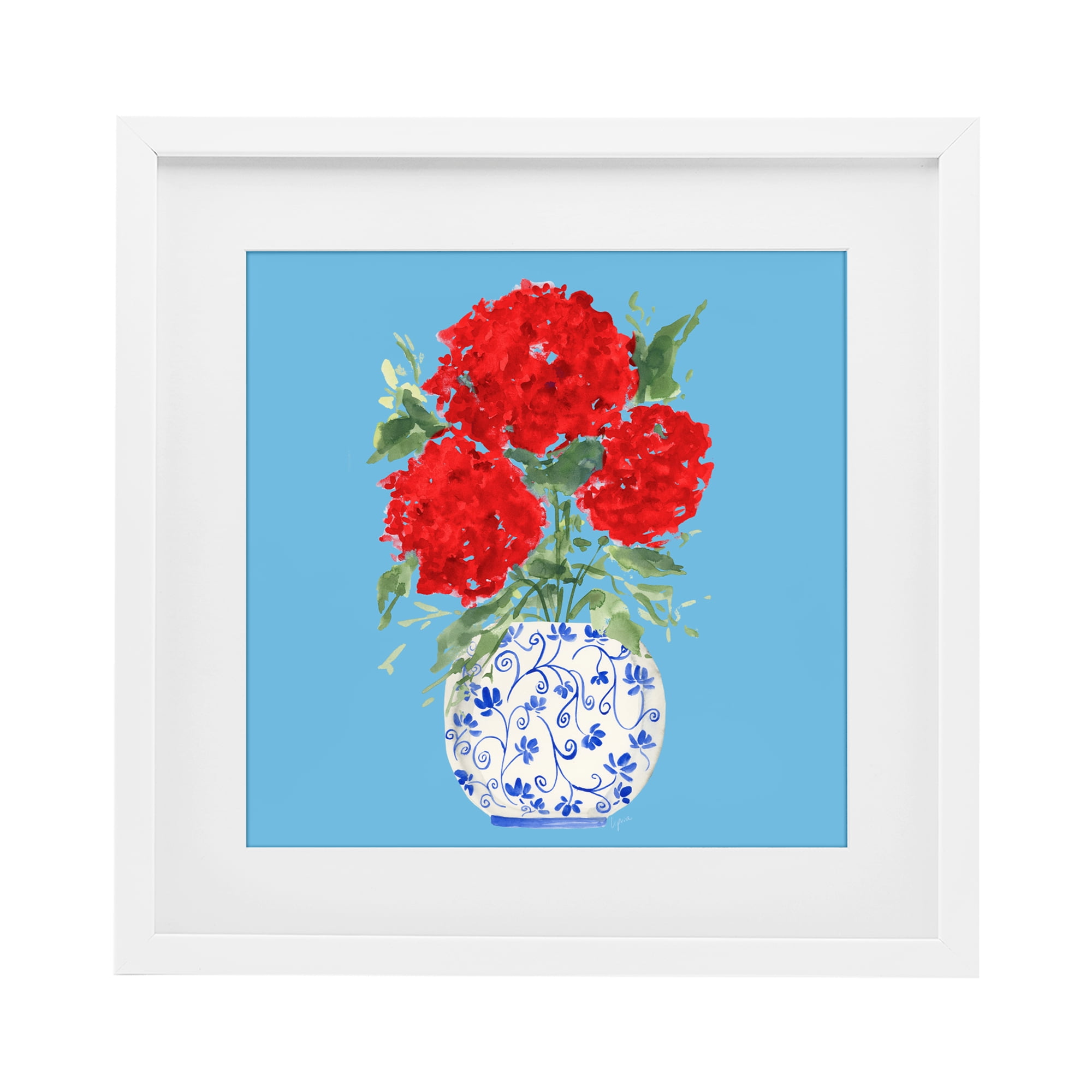 Stupell Industries Bold Red Hydrangea Trio White Framed Print Under Glass, design by Lucille Price