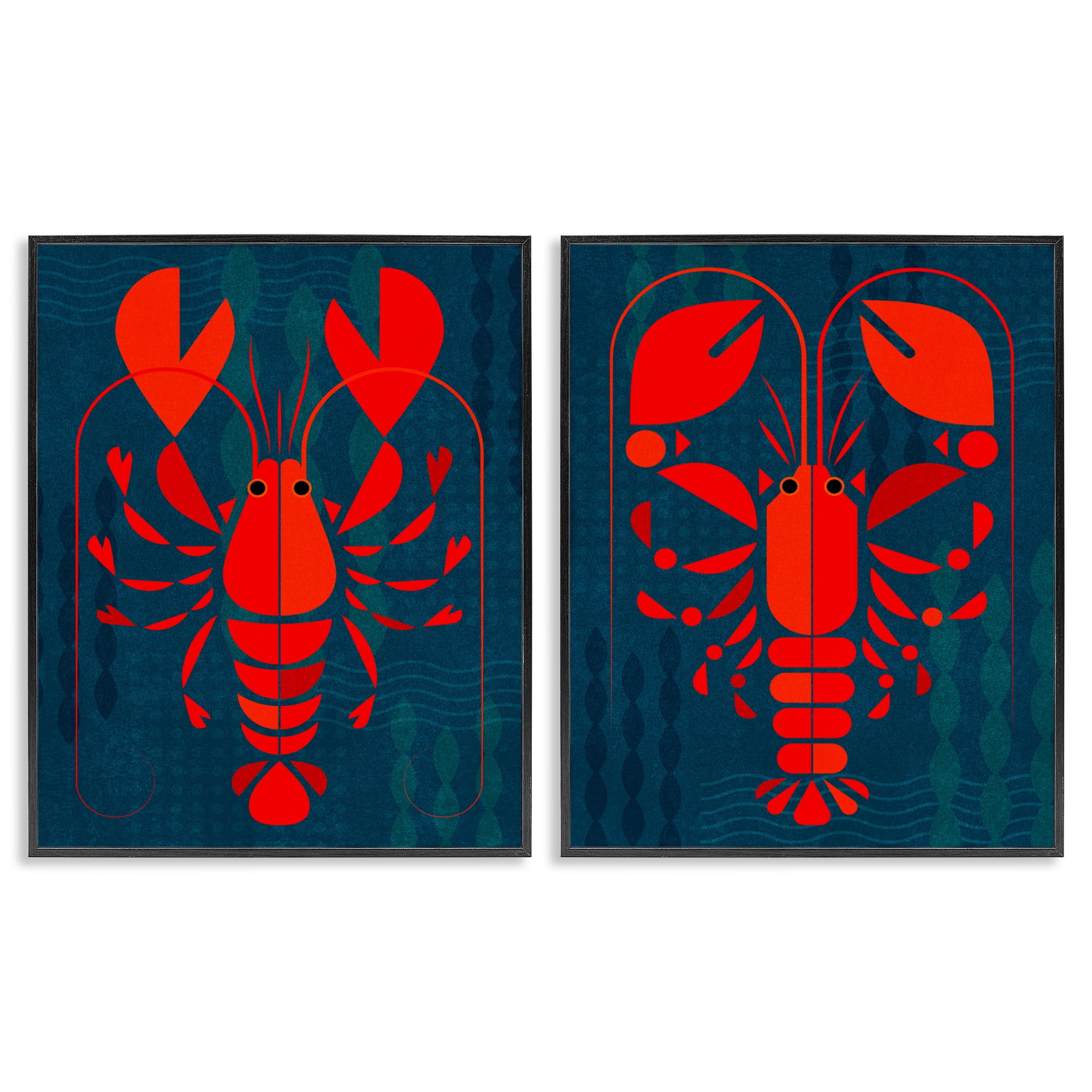 Stupell Industries Bold Red Lobsters Nautical & Beach Painting Black Framed Art Print Wall Art, 16 x 20, Set of 2
