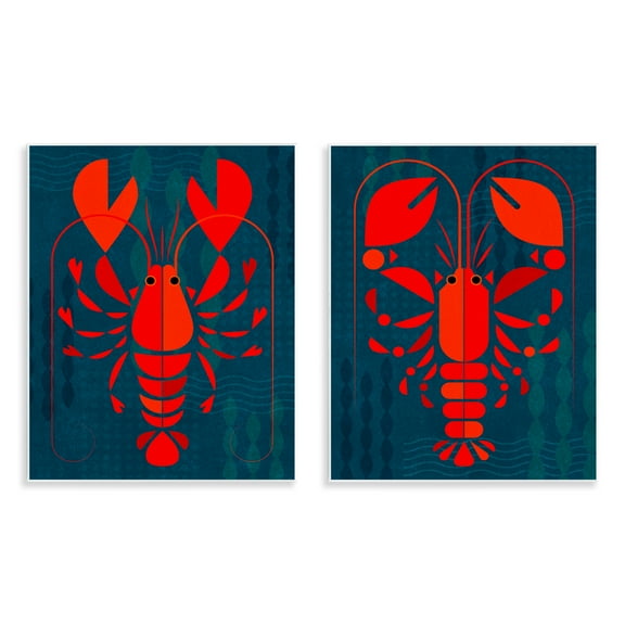 Stupell Industries Bold Red Lobsters Nautical & Beach Painting Unframed Art Print Wall Art, 11 x 14, Set of 2